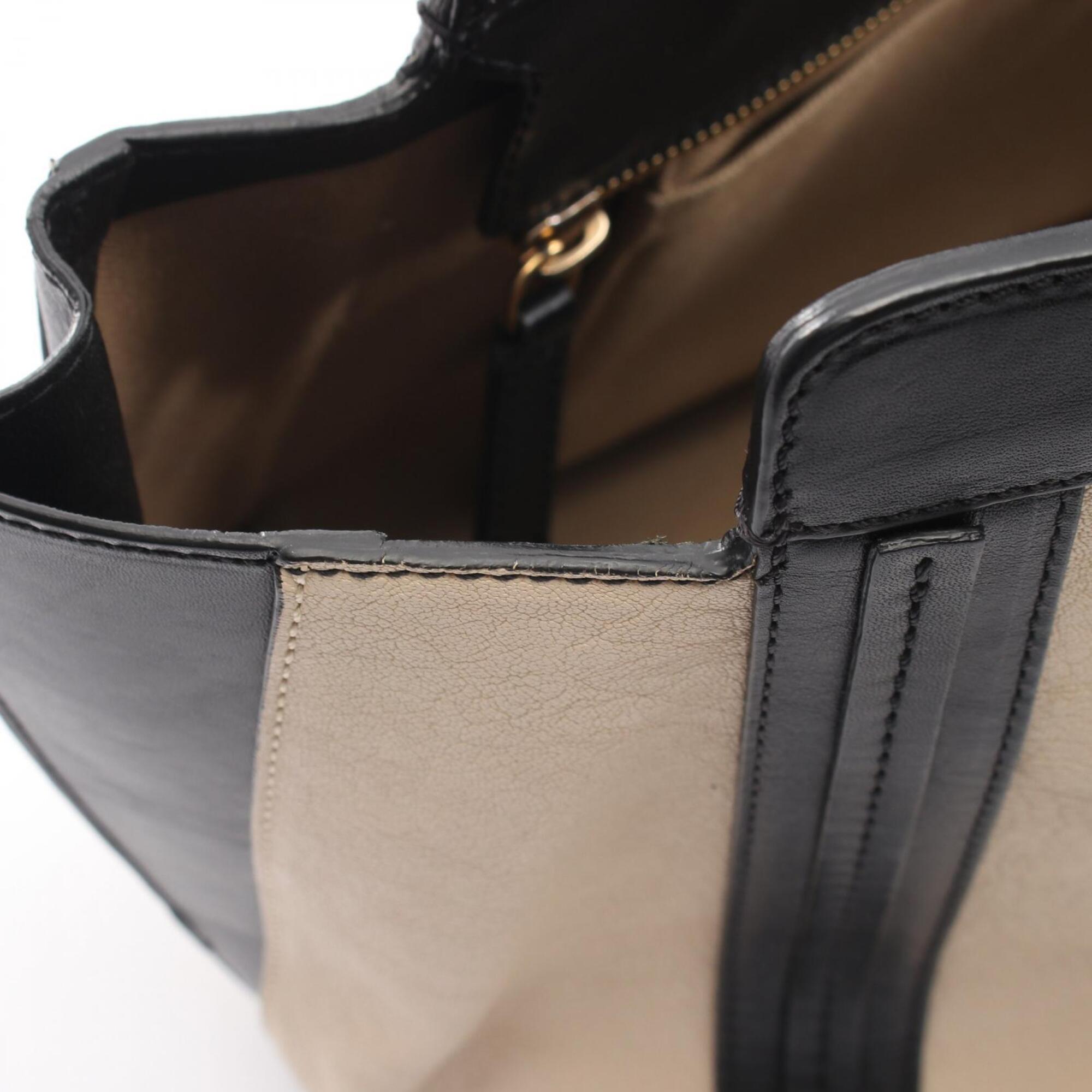 Chloé Beige Black Leather Handbag Tote Bag (Pre-Owned)