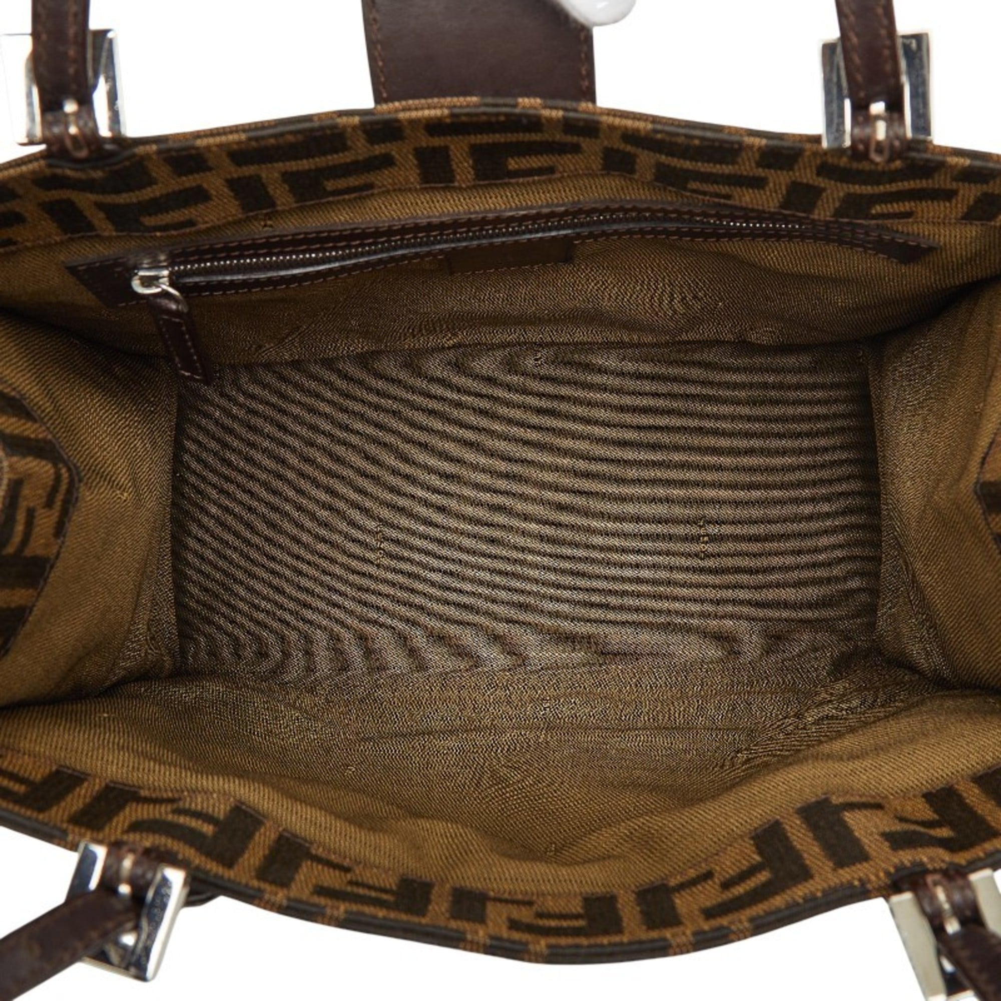 Fendi Brown Canvas Leather Shoulder Bag Tote Bag (Pre-Owned)