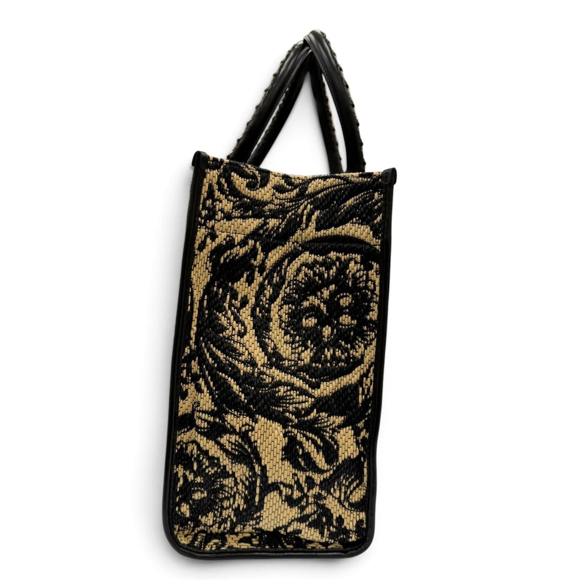 Versace Black Viscose Polyester Cotton Leather Tote Bag (Pre-Owned)