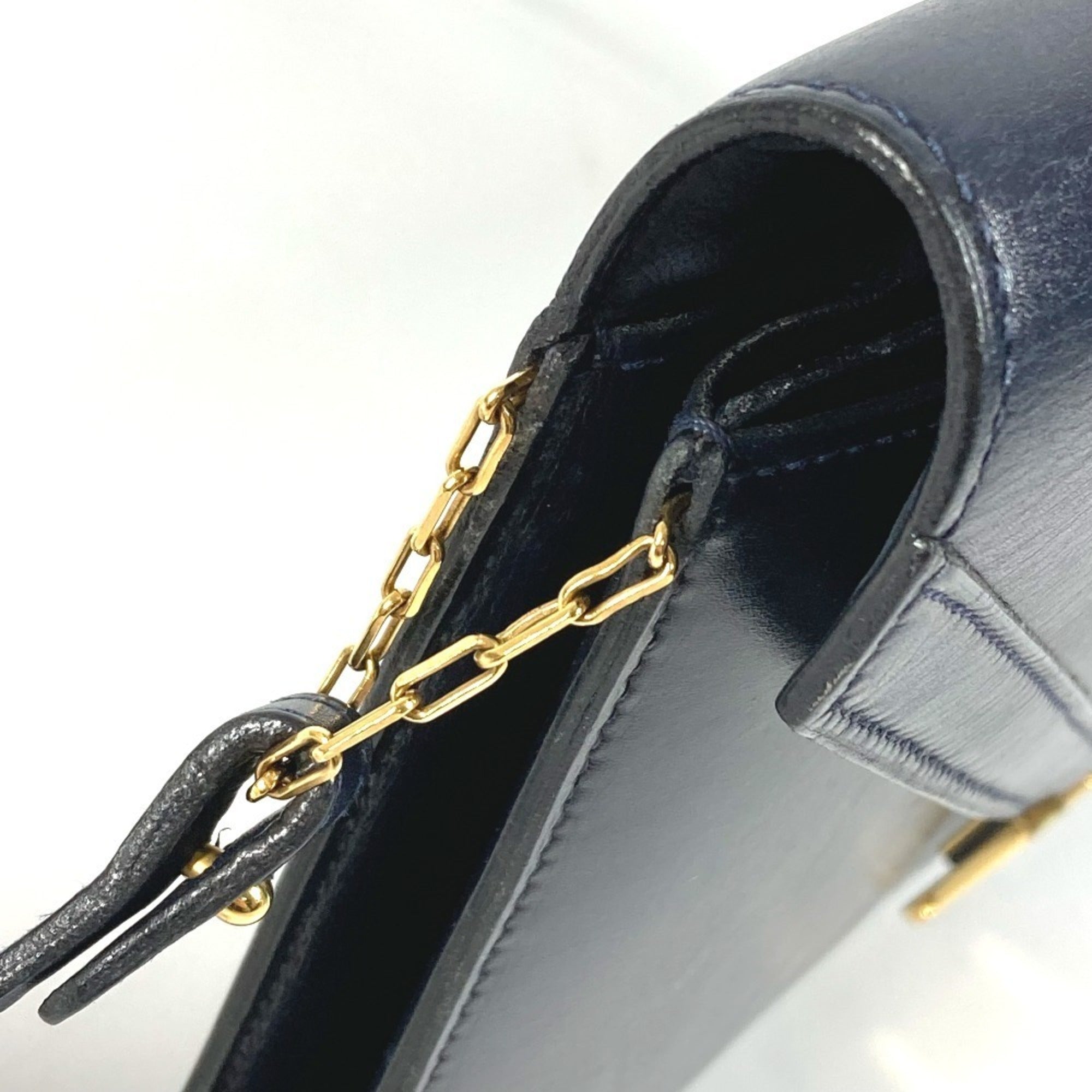 Hermes Navy Box Calf Leather Clutch Bag Shoulder Bag (Pre-Owned)