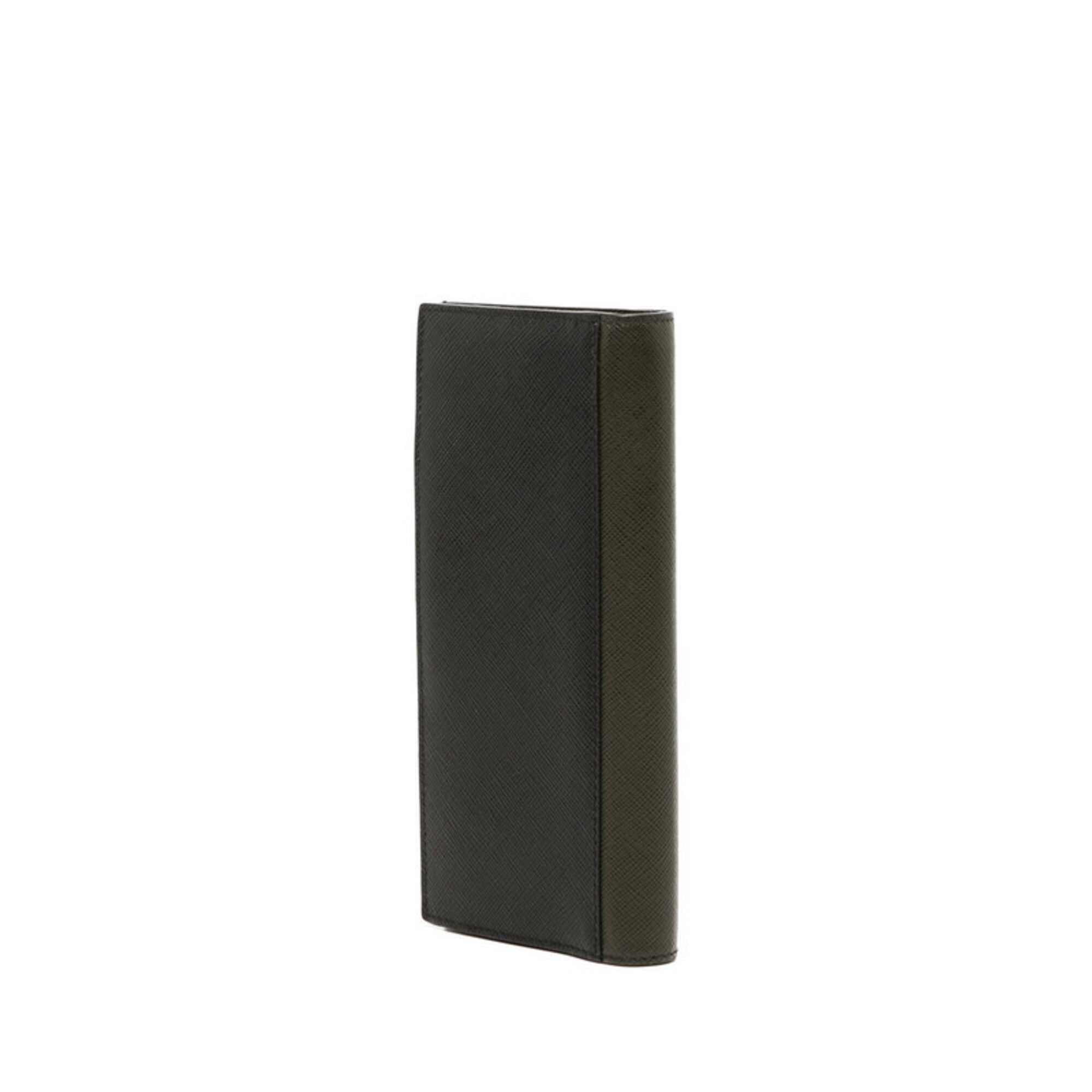 Prada Black Green Leather Long Wallet (Bi-Fold) (Pre-Owned)