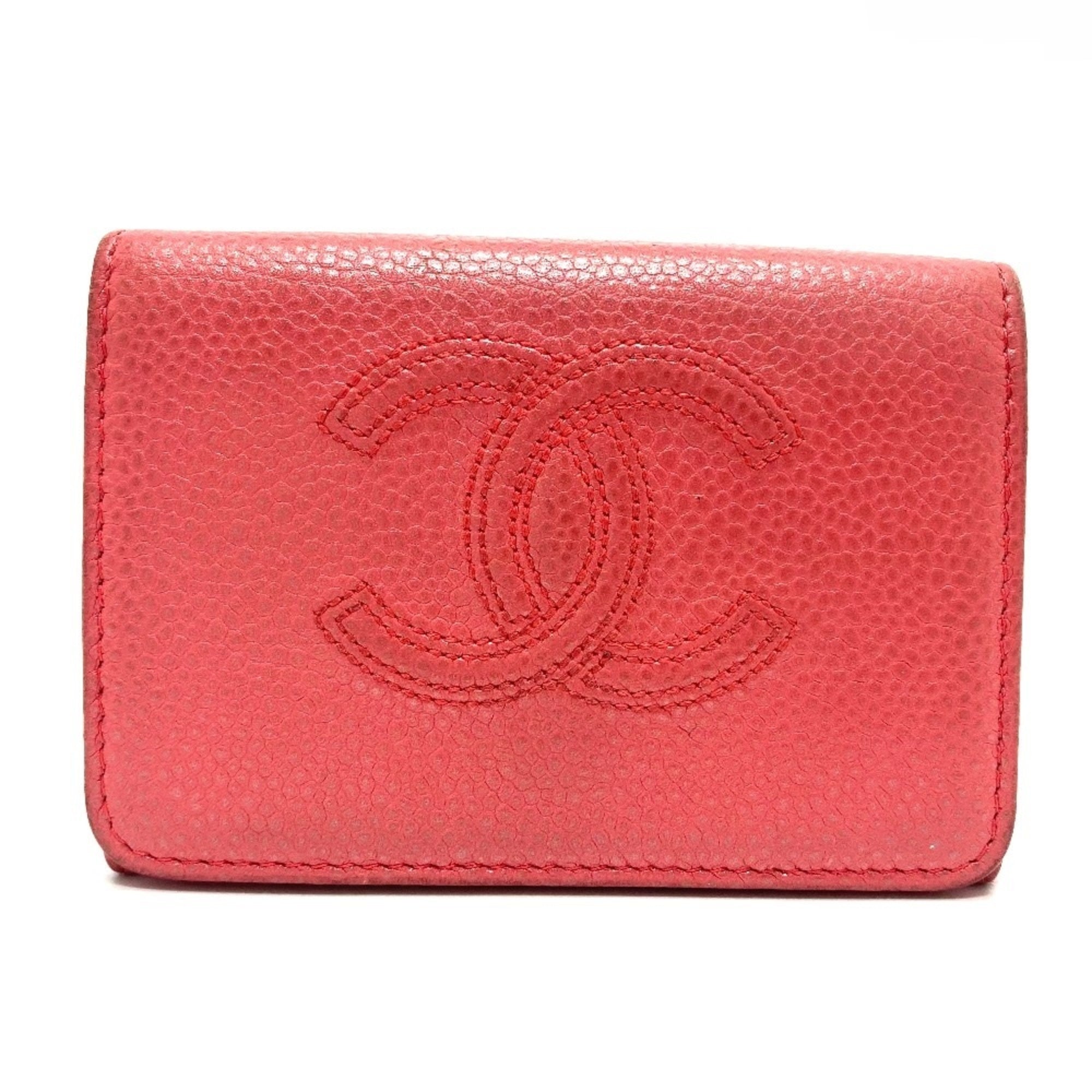 Chanel Salmon Pink Grained Calfskin Wallet (Tri-Fold) (Pre-Owned)
