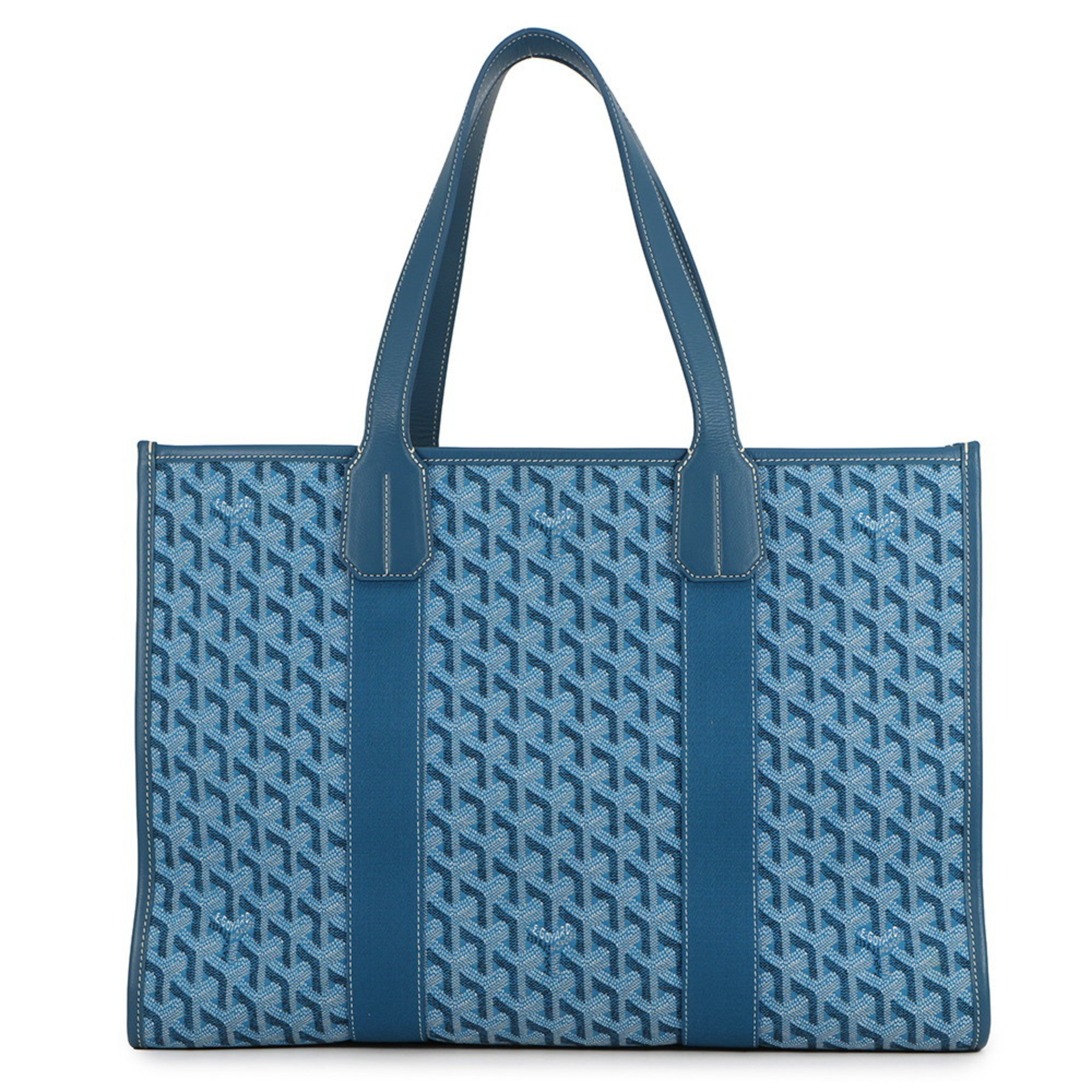Goyard Blue Canvas Leather Handbag Tote Bag (Pre-Owned)