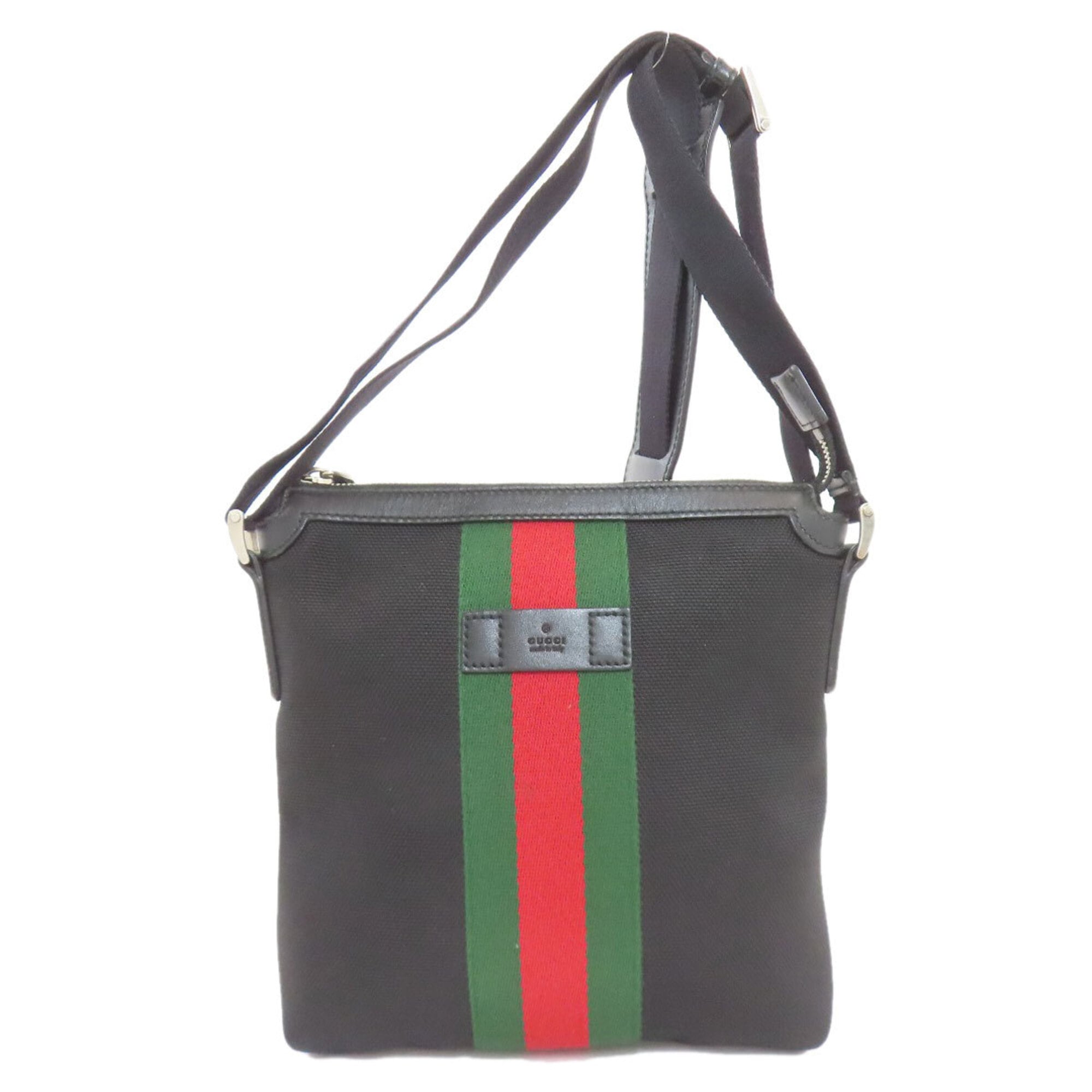 Gucci Sherry Line Black Canvas Leather Shoulder Bag (Pre-Owned)