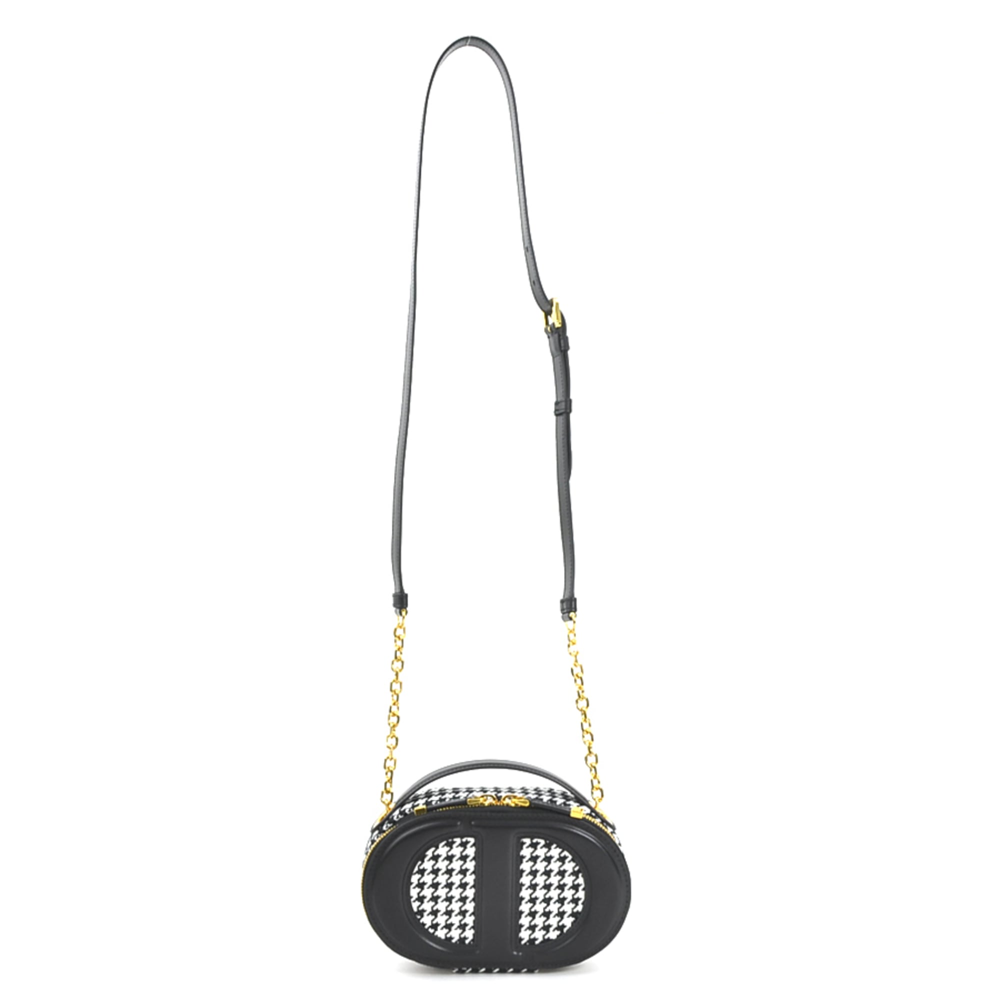 Christian Dior Black White Leather Canvas Shoulder Bag (Pre-Owned)
