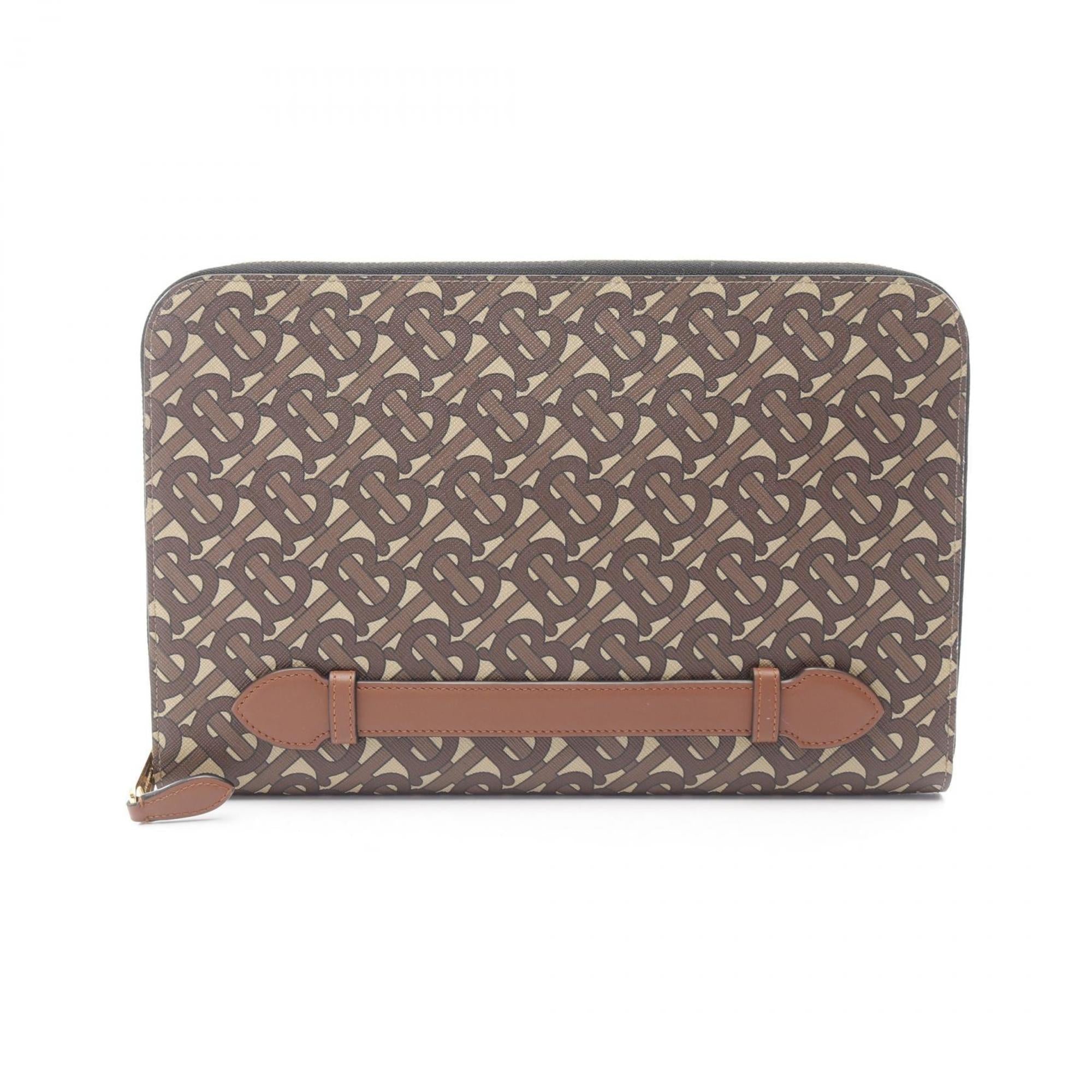 Burberry Beige Brown Pvc Coated Canvas Leather Clutch Bag (Pre-Owned)