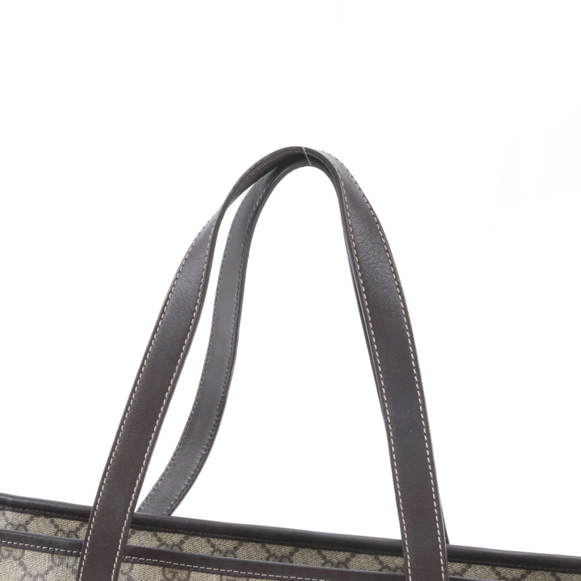 Gucci Beige Brown Leather Coated Canvas Handbag Shoulder Bag Tote Bag (Pre-Owned)