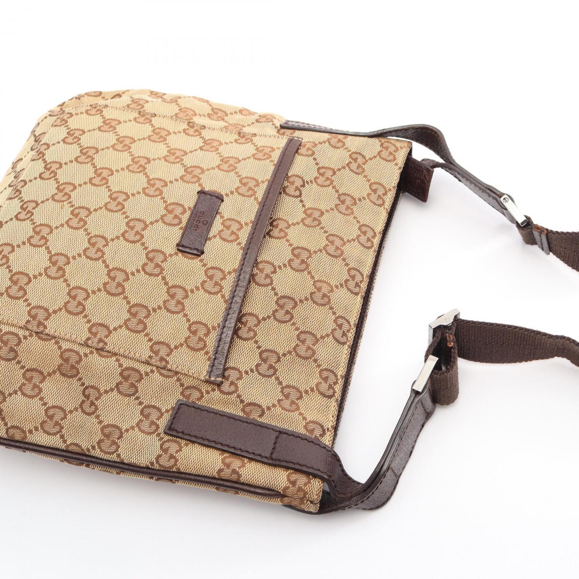 Gucci Beige Brown Canvas Leather Handbag Shoulder Bag (Pre-Owned)