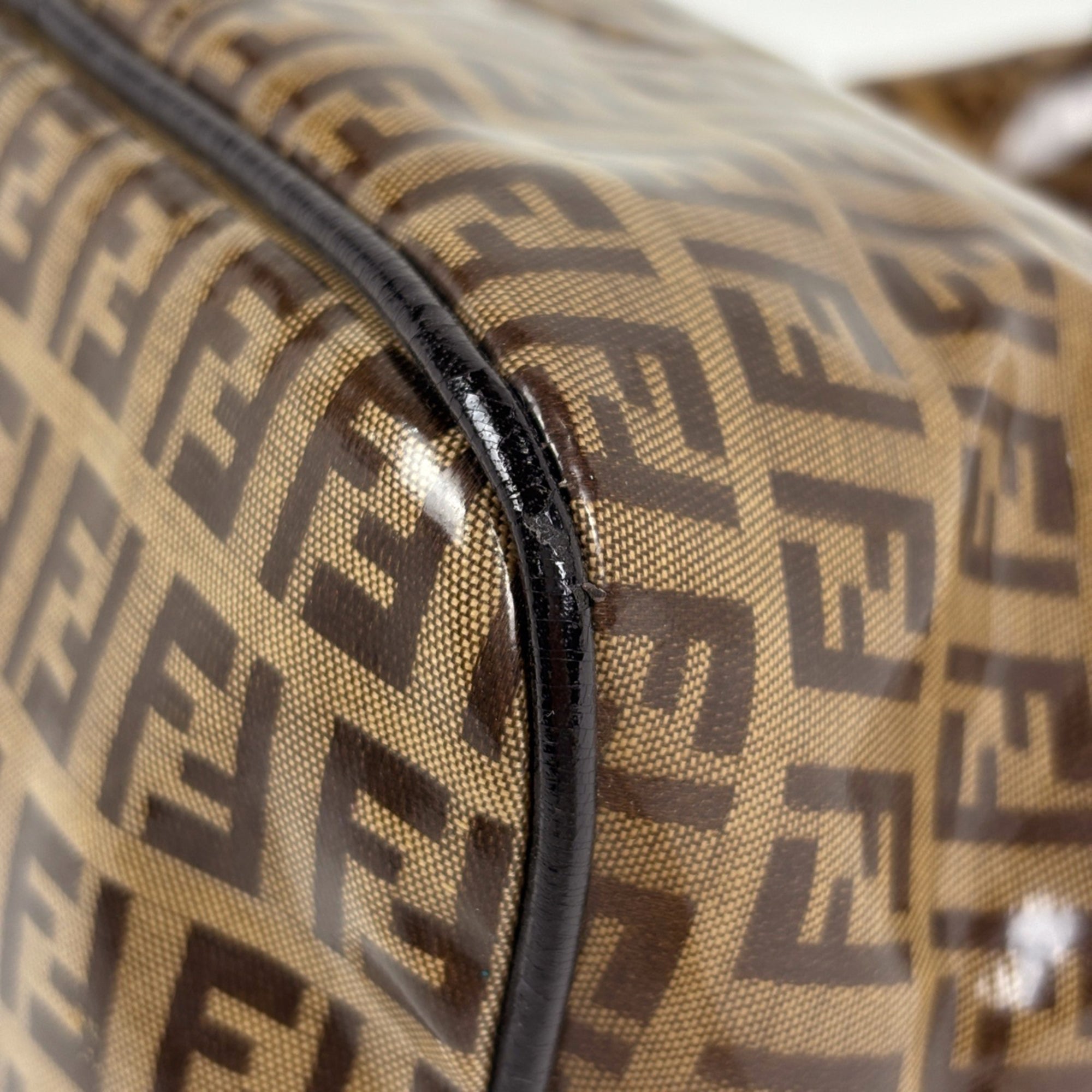 Fendi Zucchino Brown Coated Canvas Leather Handbag Shoulder Bag (Pre-Owned)