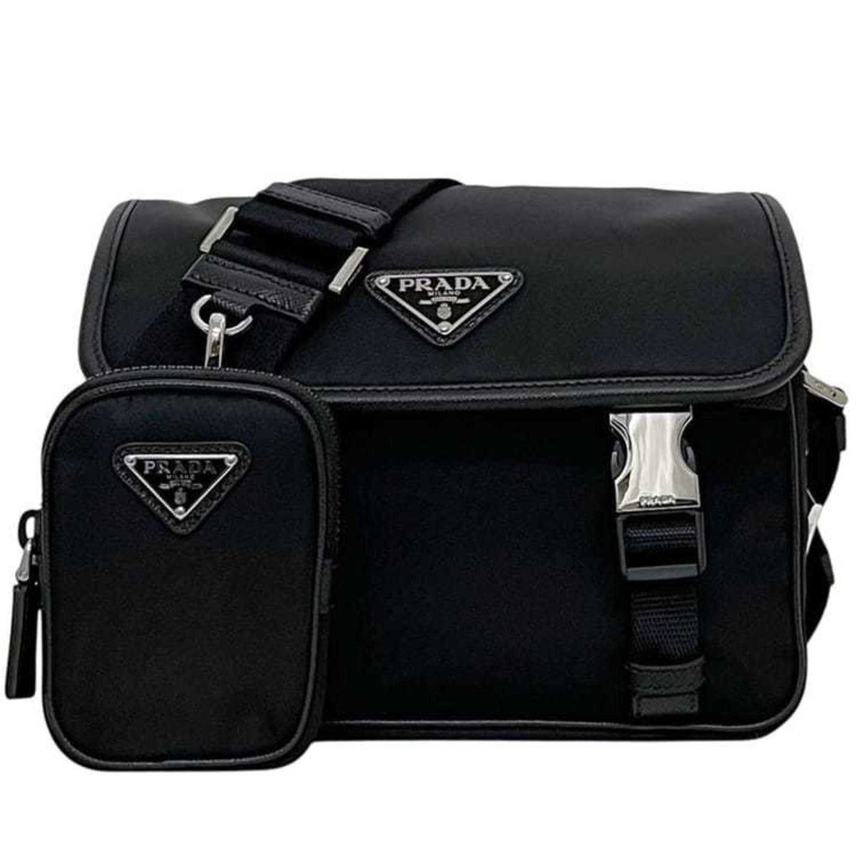 Prada Black Nero Nylon Leather Shoulder Bag (Pre-Owned)