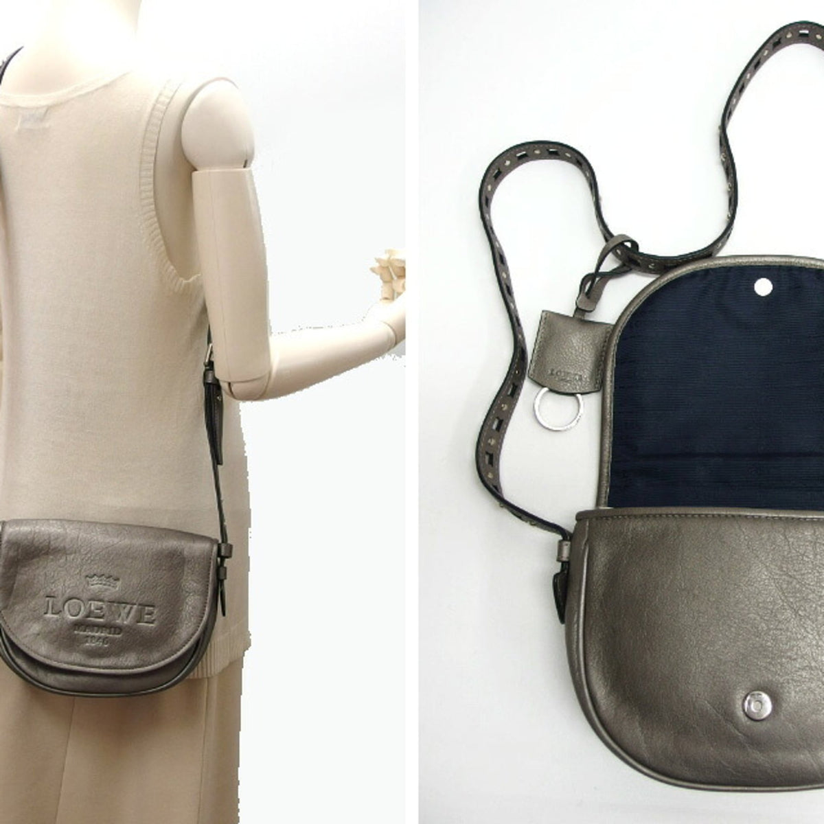 Loewe Silver Gray Leather Pochette Shoulder Bag (Pre-Owned)