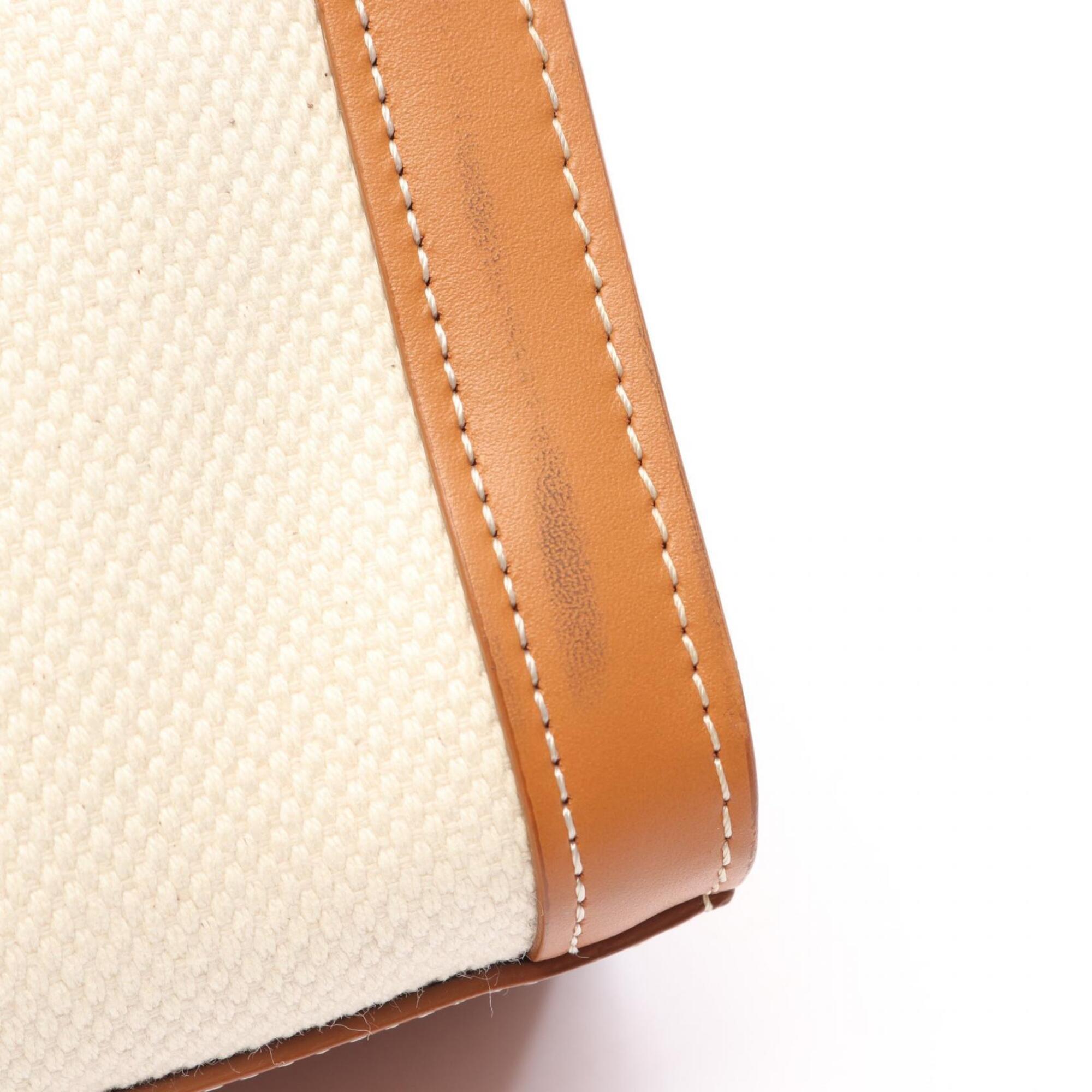 Celine Brown Ivory Canvas Leather Handbag Tote Bag (Pre-Owned)