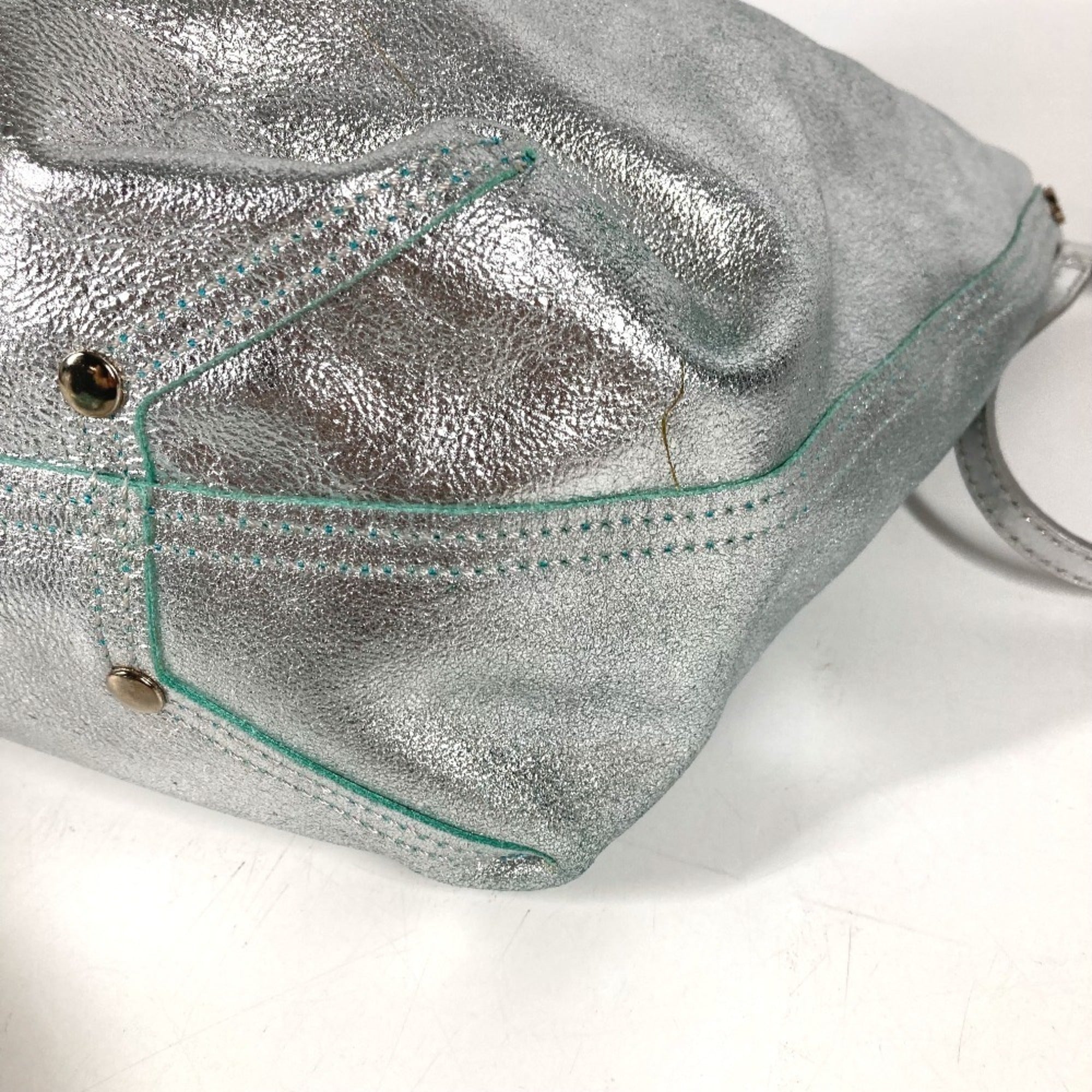 Tiffany Silver Leather Handbag Shoulder Bag Tote Bag (Pre-Owned)