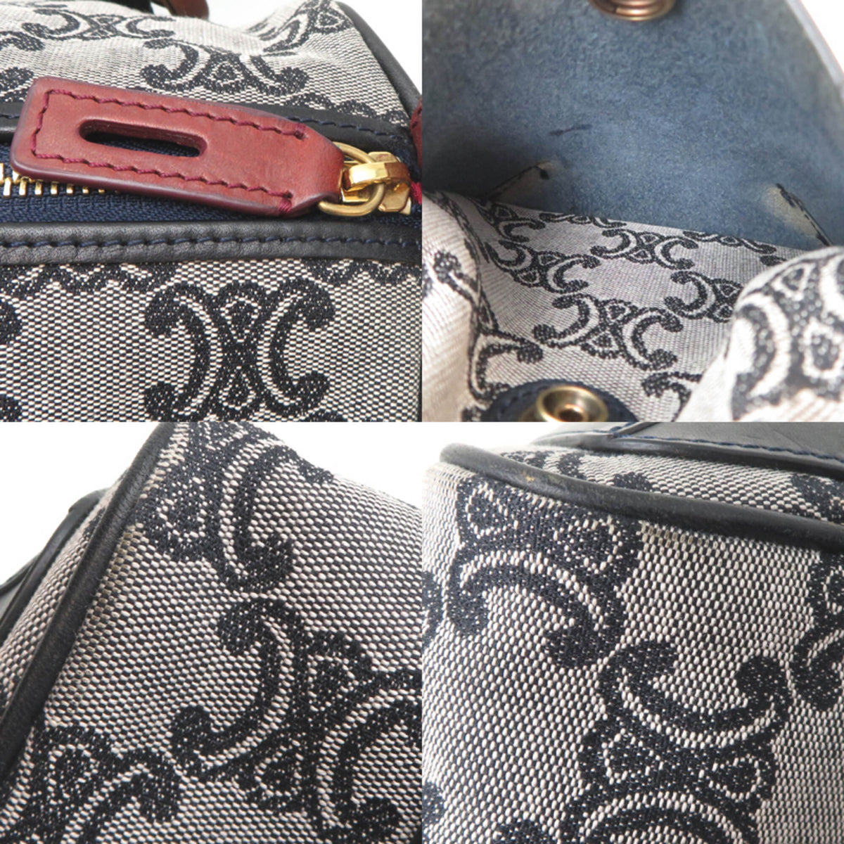 Celine Black Gray Leather Jacquard Boston Bag (Pre-Owned)