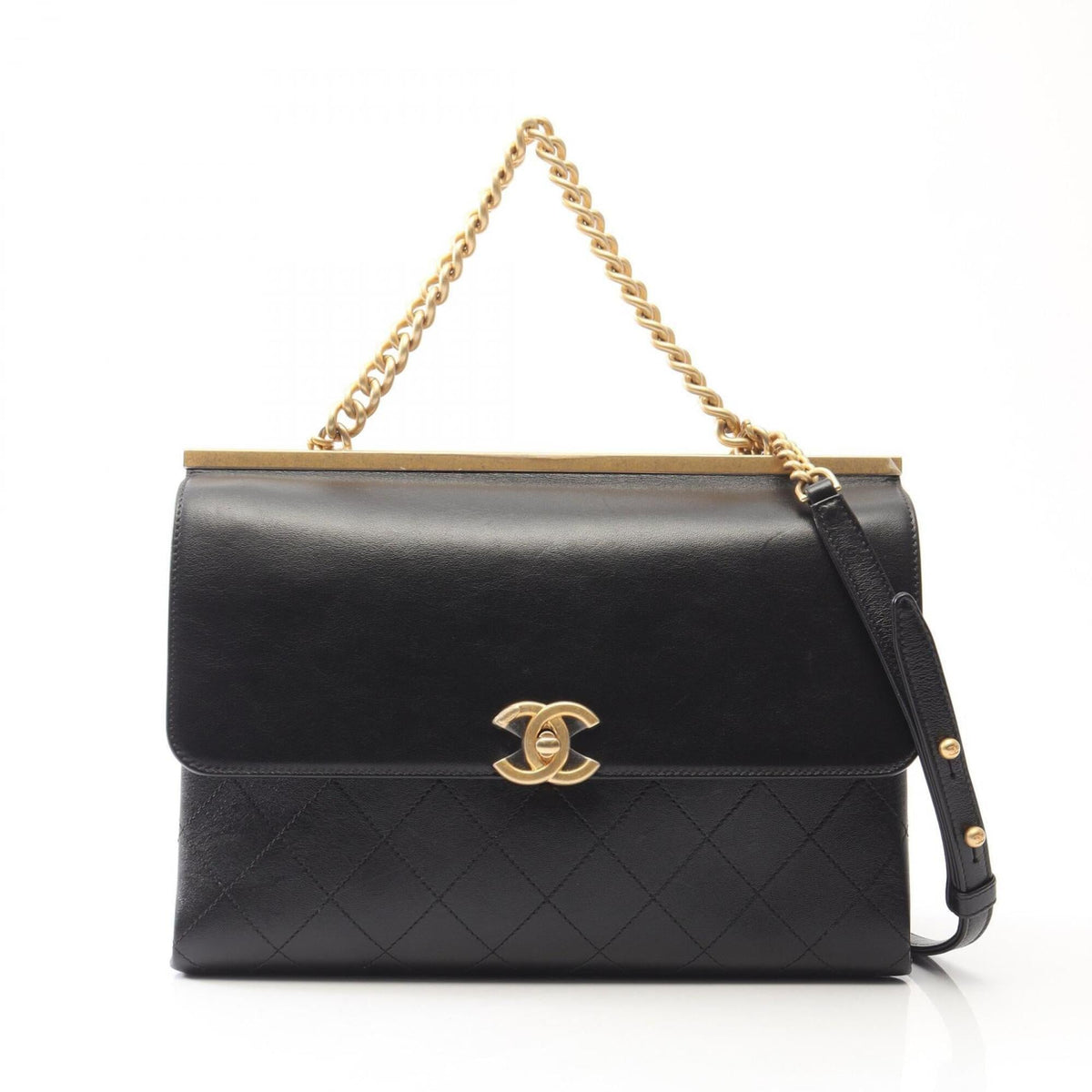 Chanel Black Leather Handbag Shoulder Bag (Pre-Owned)