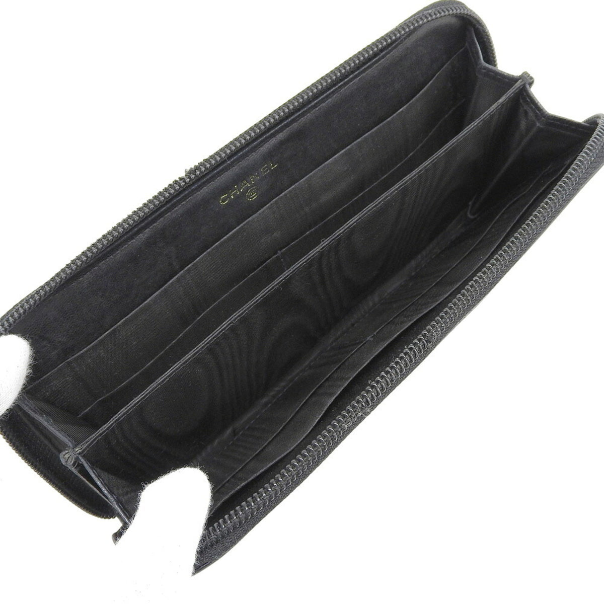 Chanel Black Grained Calfskin Long Wallet (Bi-Fold) (Pre-Owned)