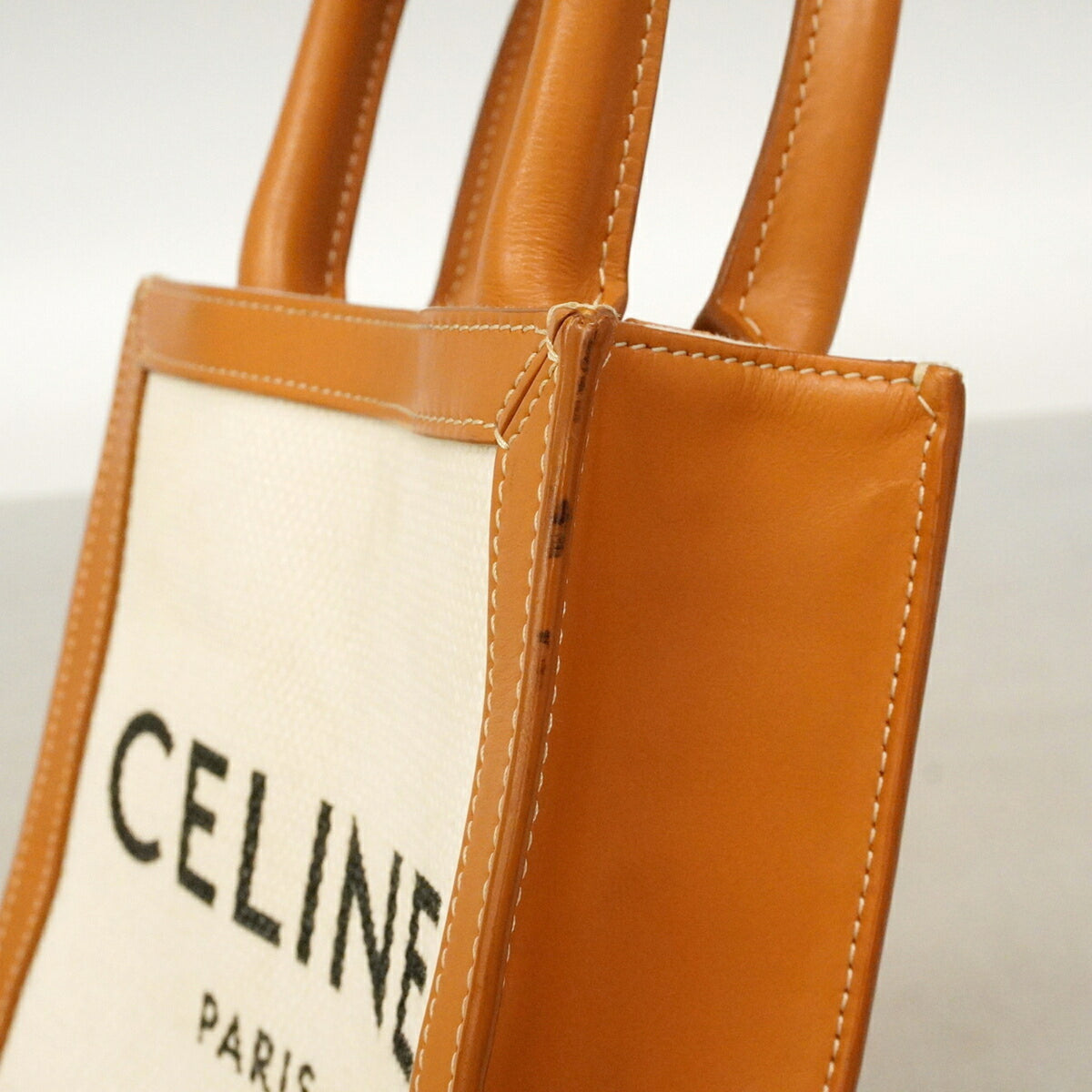 Celine Brown Ivory Canvas Leather Handbag (Pre-Owned)