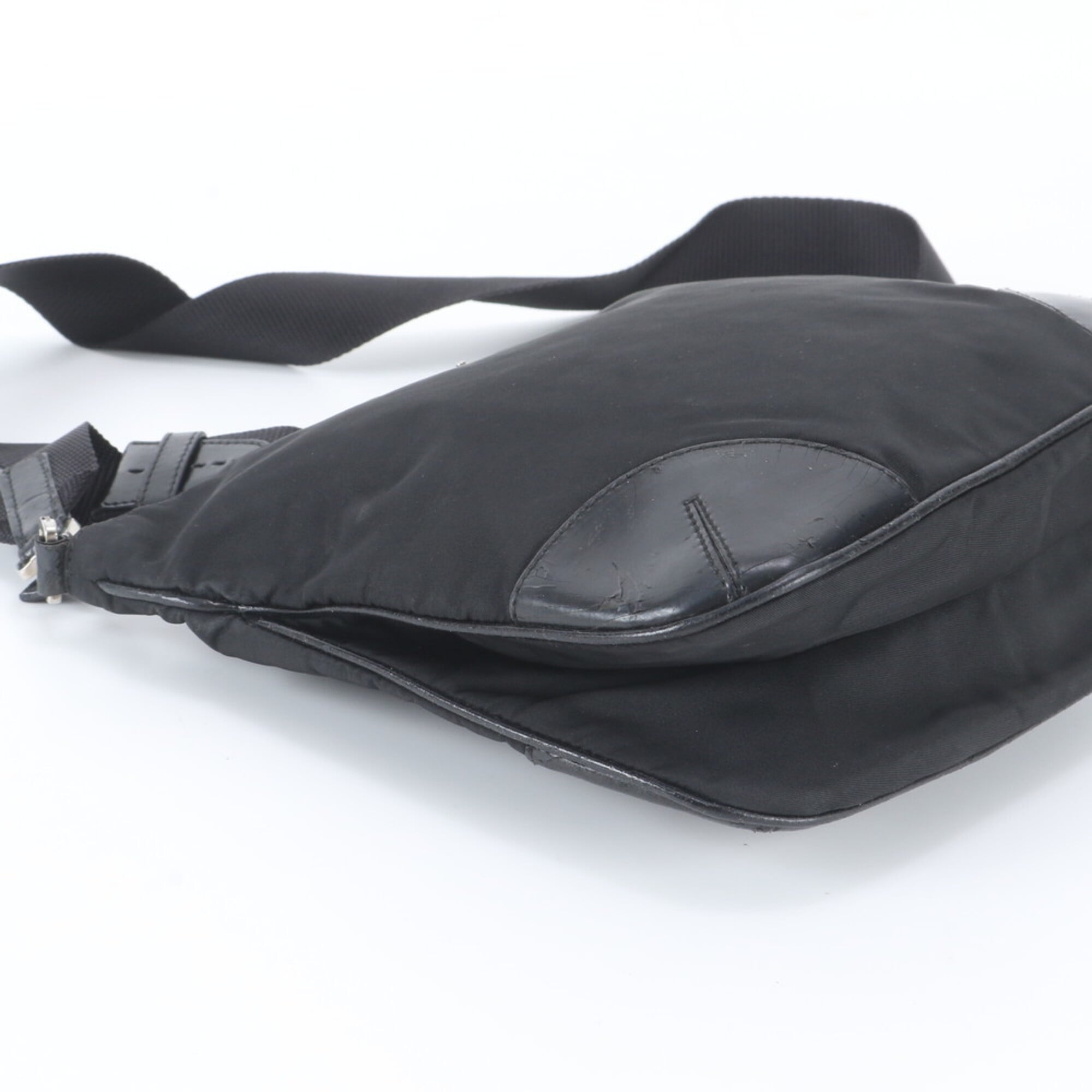 Prada Black Nylon Leather Handbag Shoulder Bag Tote Bag (Pre-Owned)