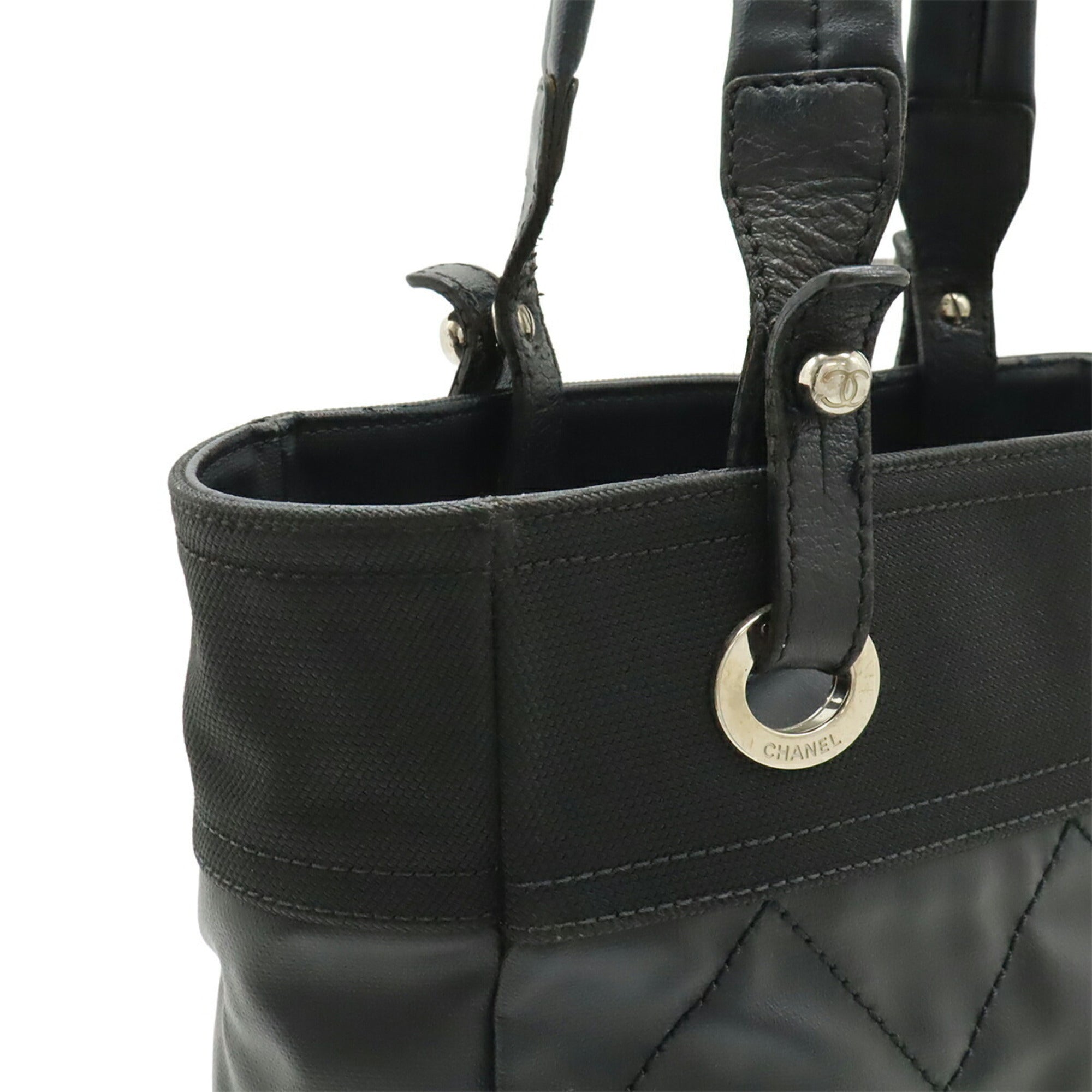 Chanel Black Coated Canvas Leather Shoulder Bag Tote Bag (Pre-Owned)