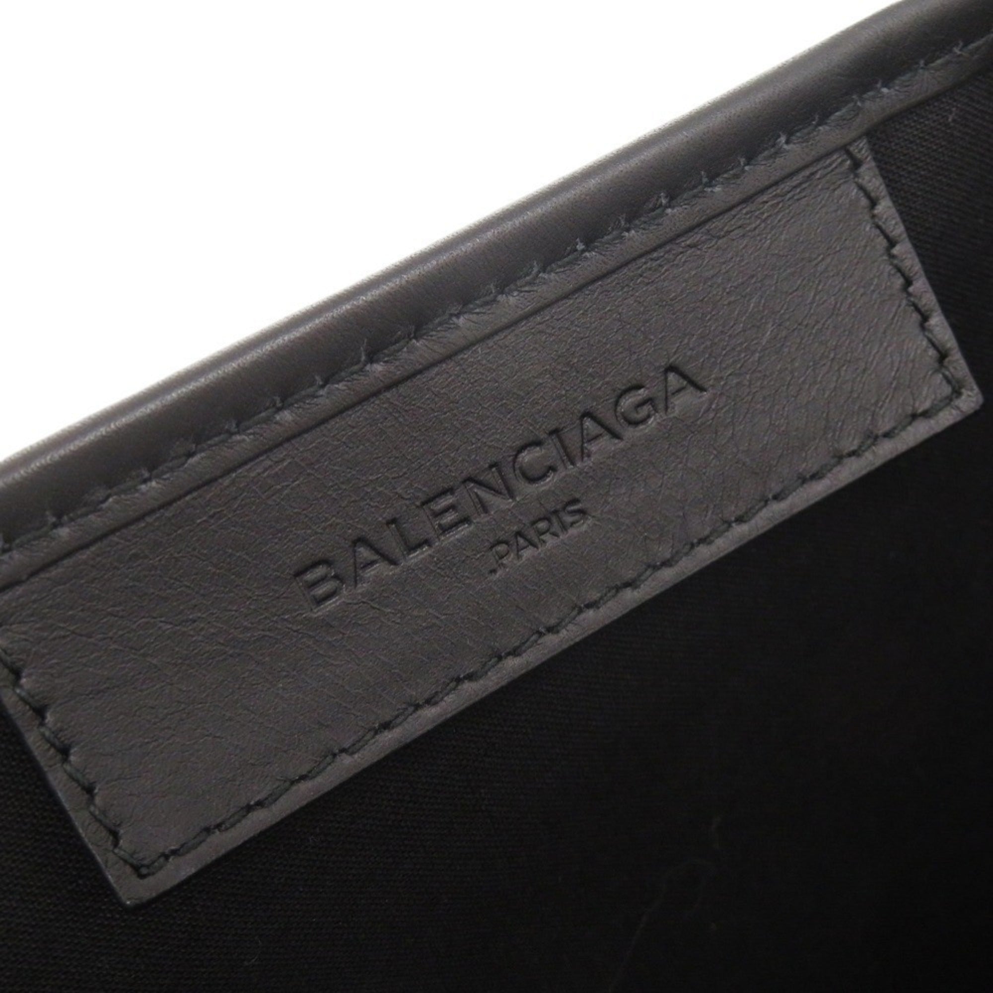 Balenciaga Black Navy White Canvas Leather Handbag Tote Bag (Pre-Owned)