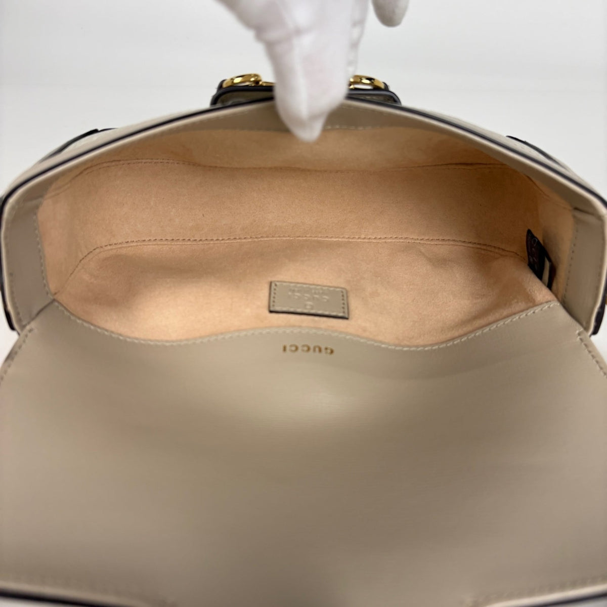 Gucci Horsebit Beige Gg Supreme Leather Handbag (Pre-Owned)