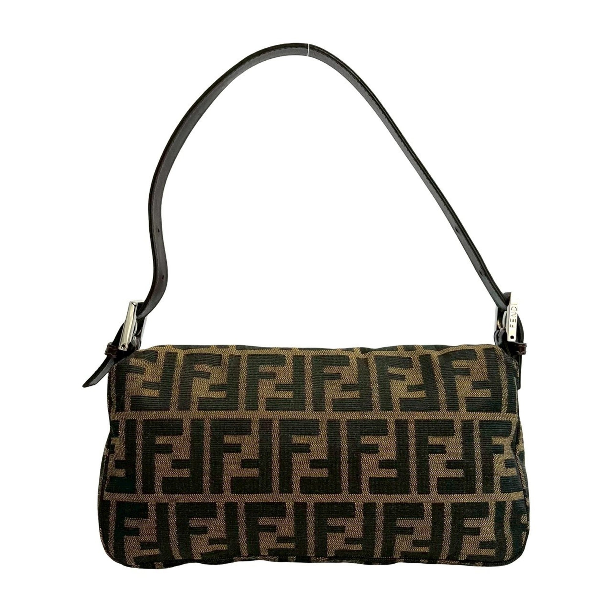 Fendi Black Brown Canvas Leather Handbag Shoulder Bag (Pre-Owned)