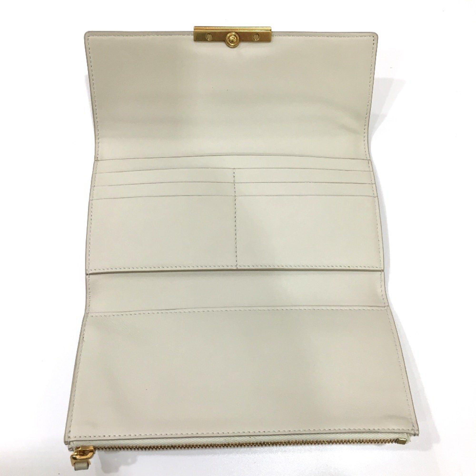 Bottega Veneta Off-White Leather Long Wallet (Tri-Fold) (Pre-Owned)