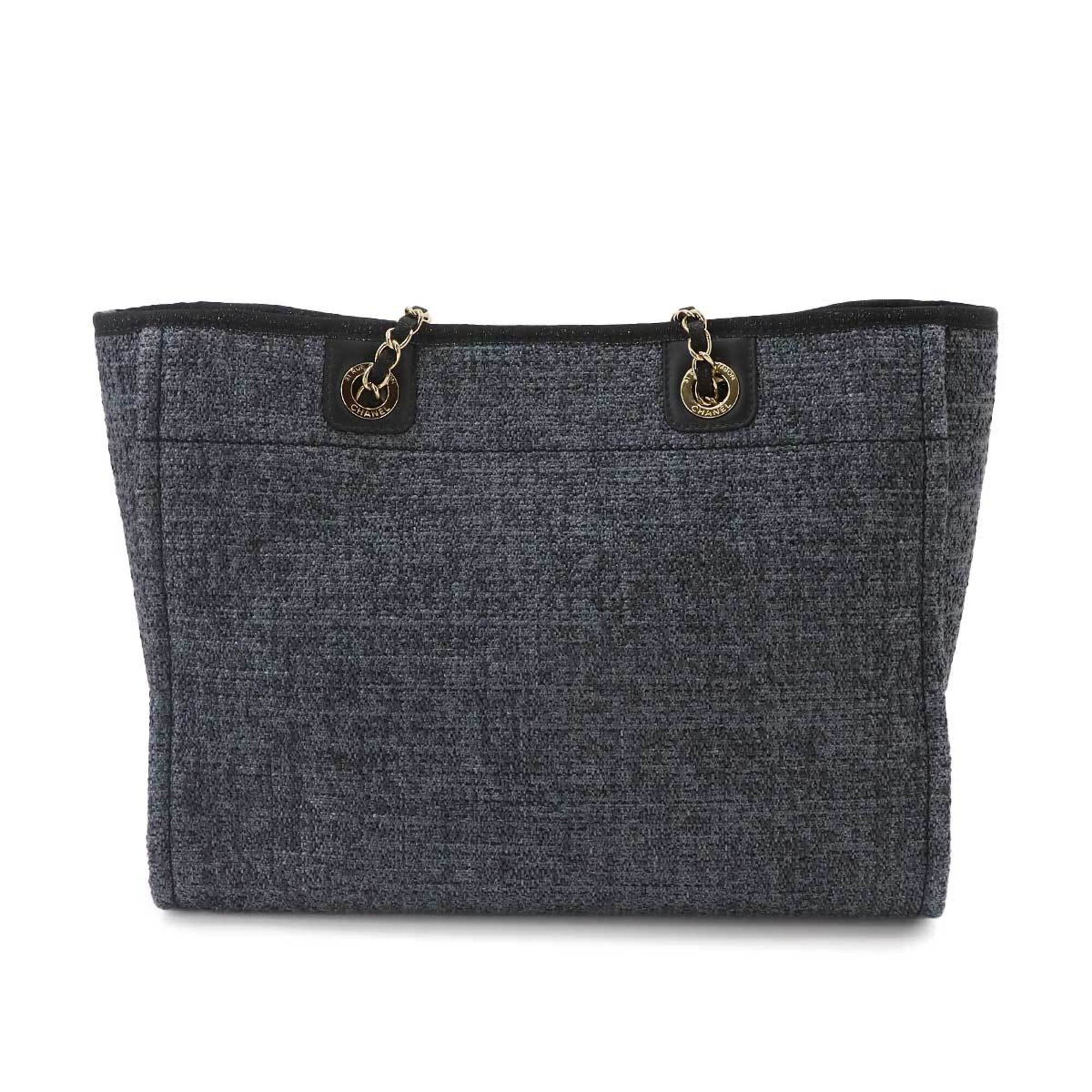 Chanel Navy Straw Leather Handbag Tote Bag (Pre-Owned)