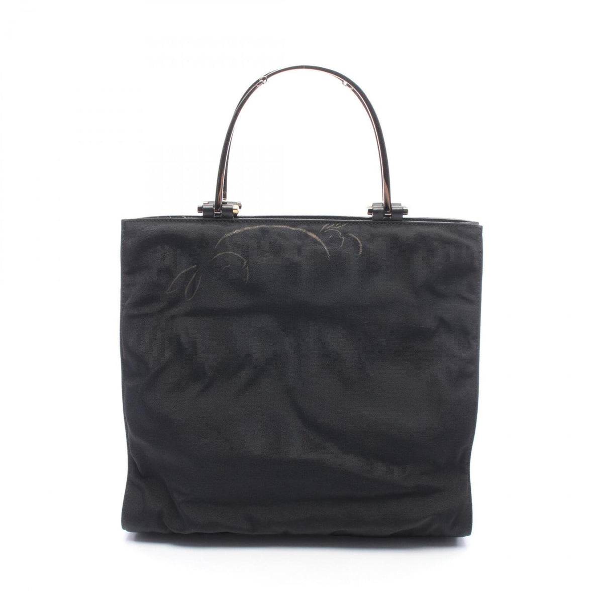 Gucci Black Leather Nylon Canvas Handbag Tote Bag (Pre-Owned)