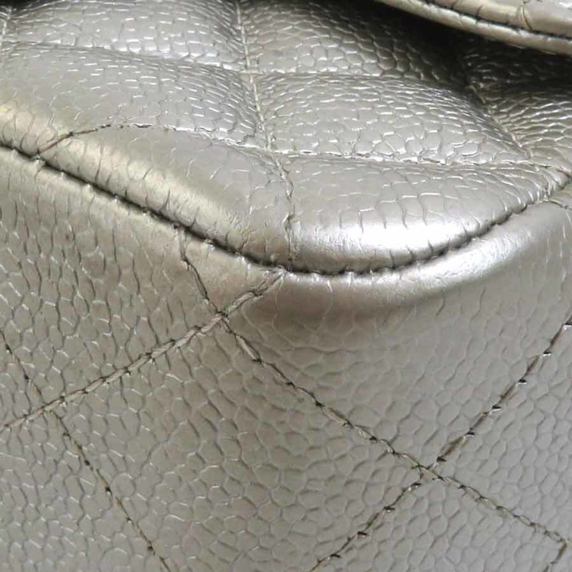 Chanel Metallic Gray Grained Calfskin Shoulder Bag (Pre-Owned)