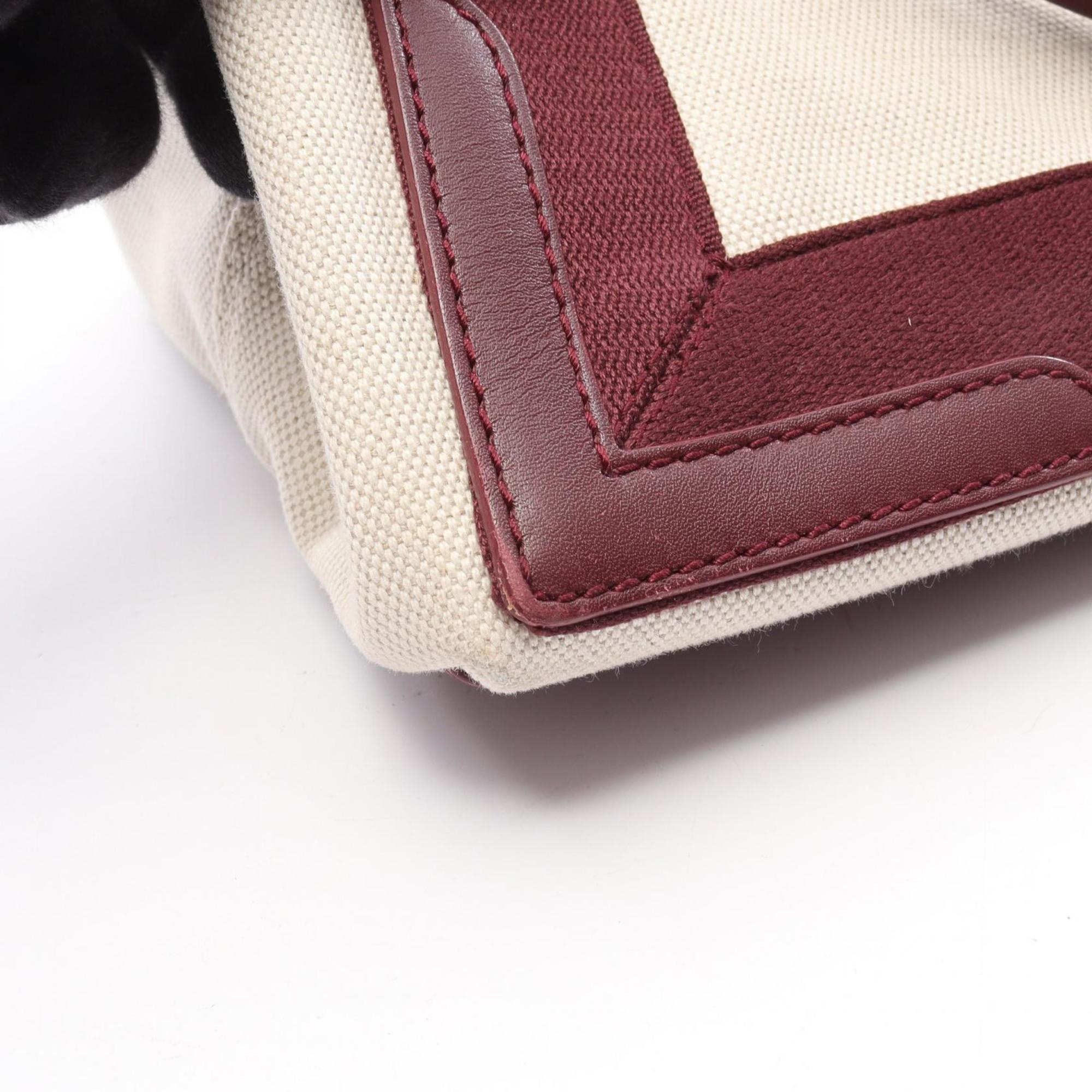 Balenciaga Bordeaux Ivory Canvas Leather Pouch Tote Bag (Pre-Owned)