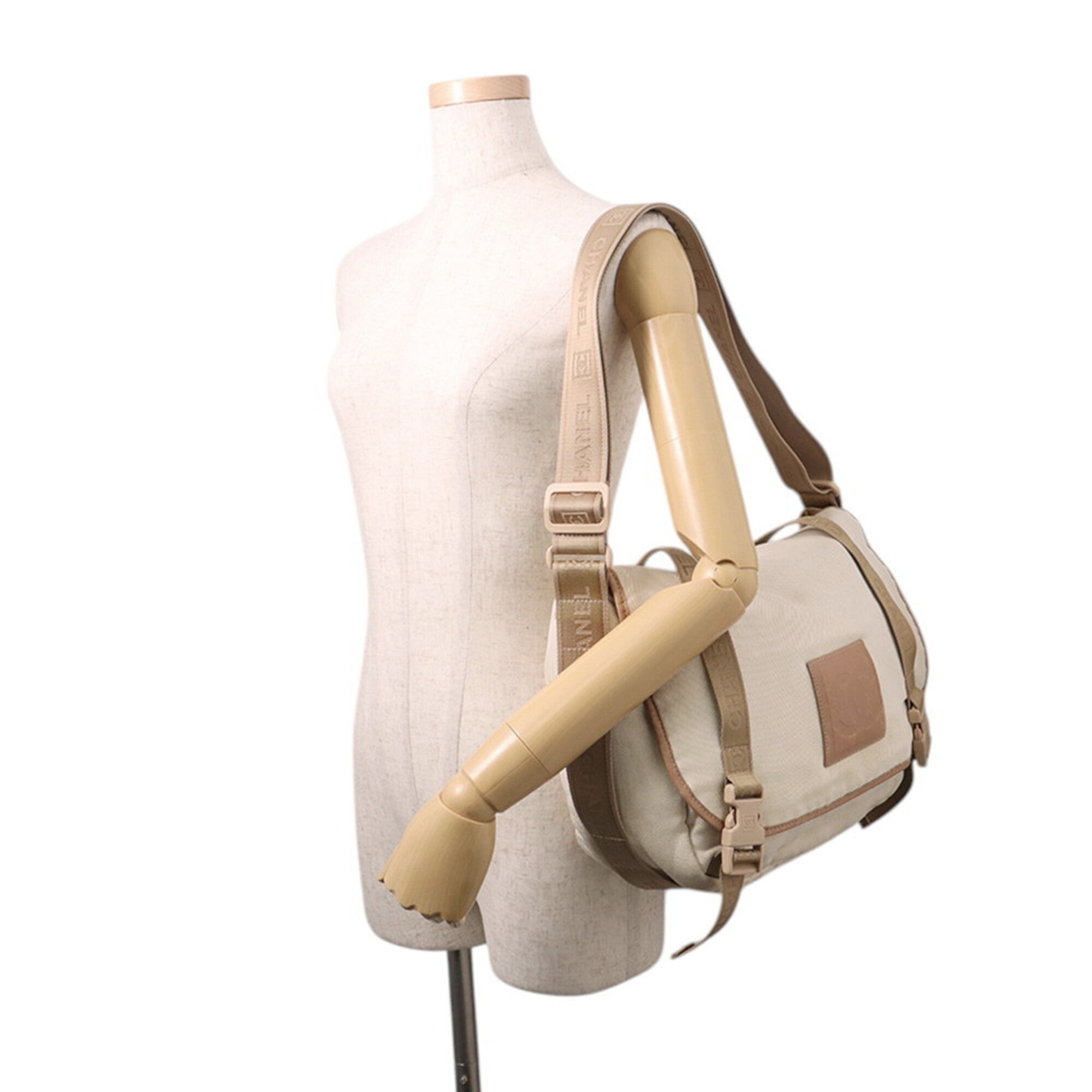 Chanel Beige Brown Ivory Canvas Leather Handbag Shoulder Bag (Pre-Owned)