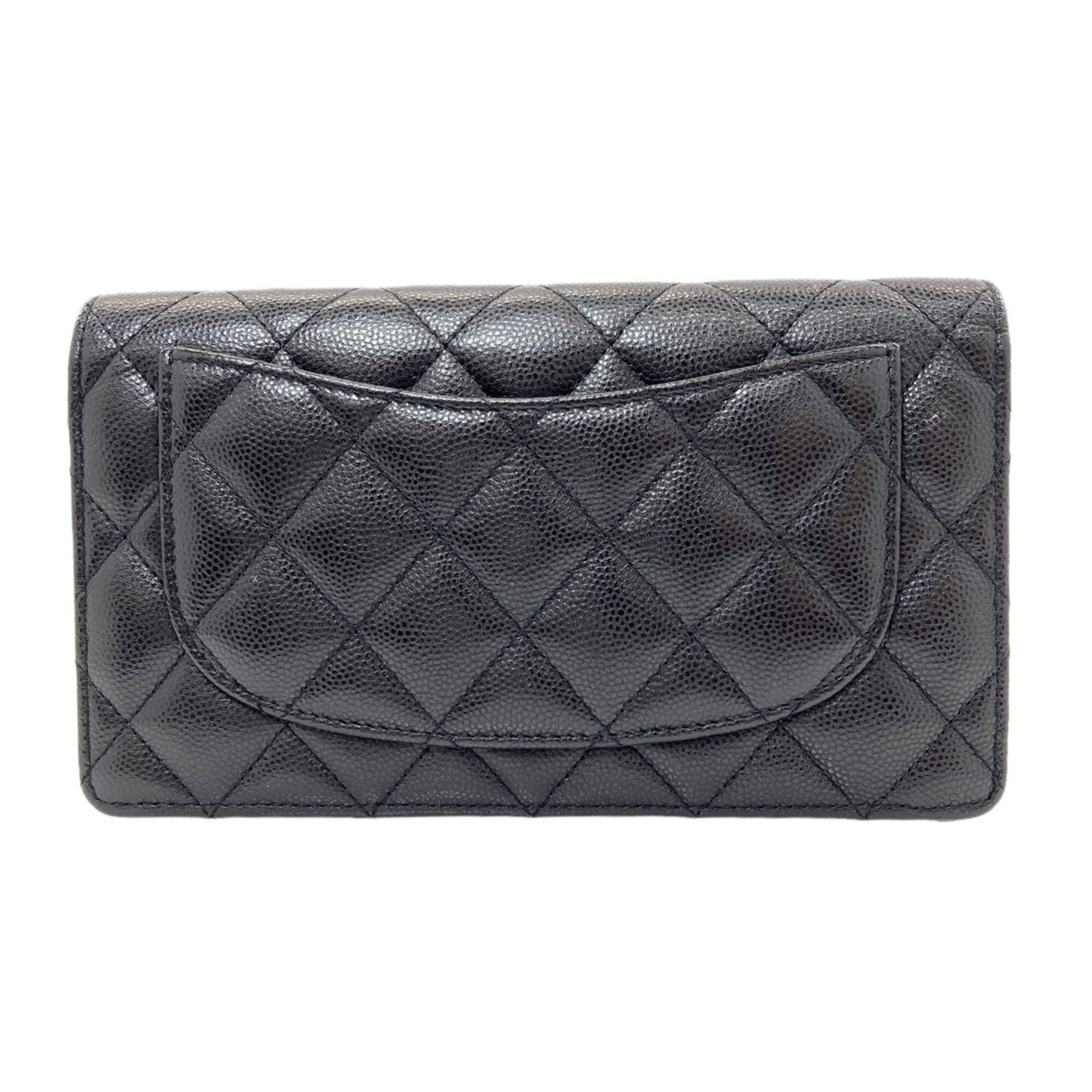 Chanel Matelasse Black Leather Long Wallet (Bi-Fold) (Pre-Owned)