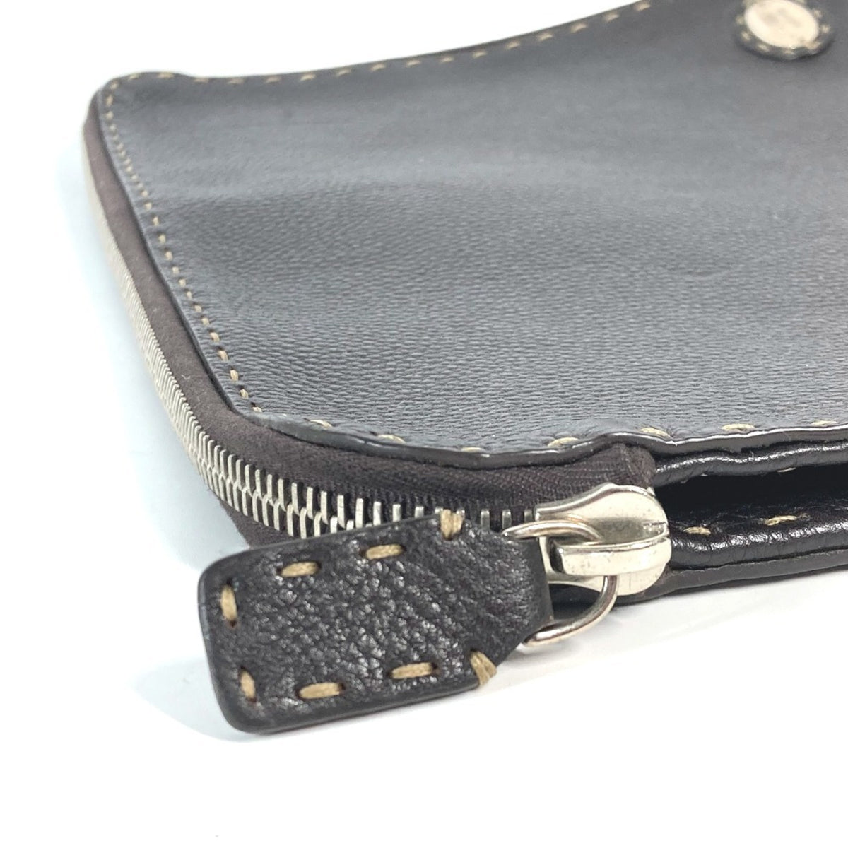 Fendi Dark Brown Leather Clutch Bag Pouch (Pre-Owned)