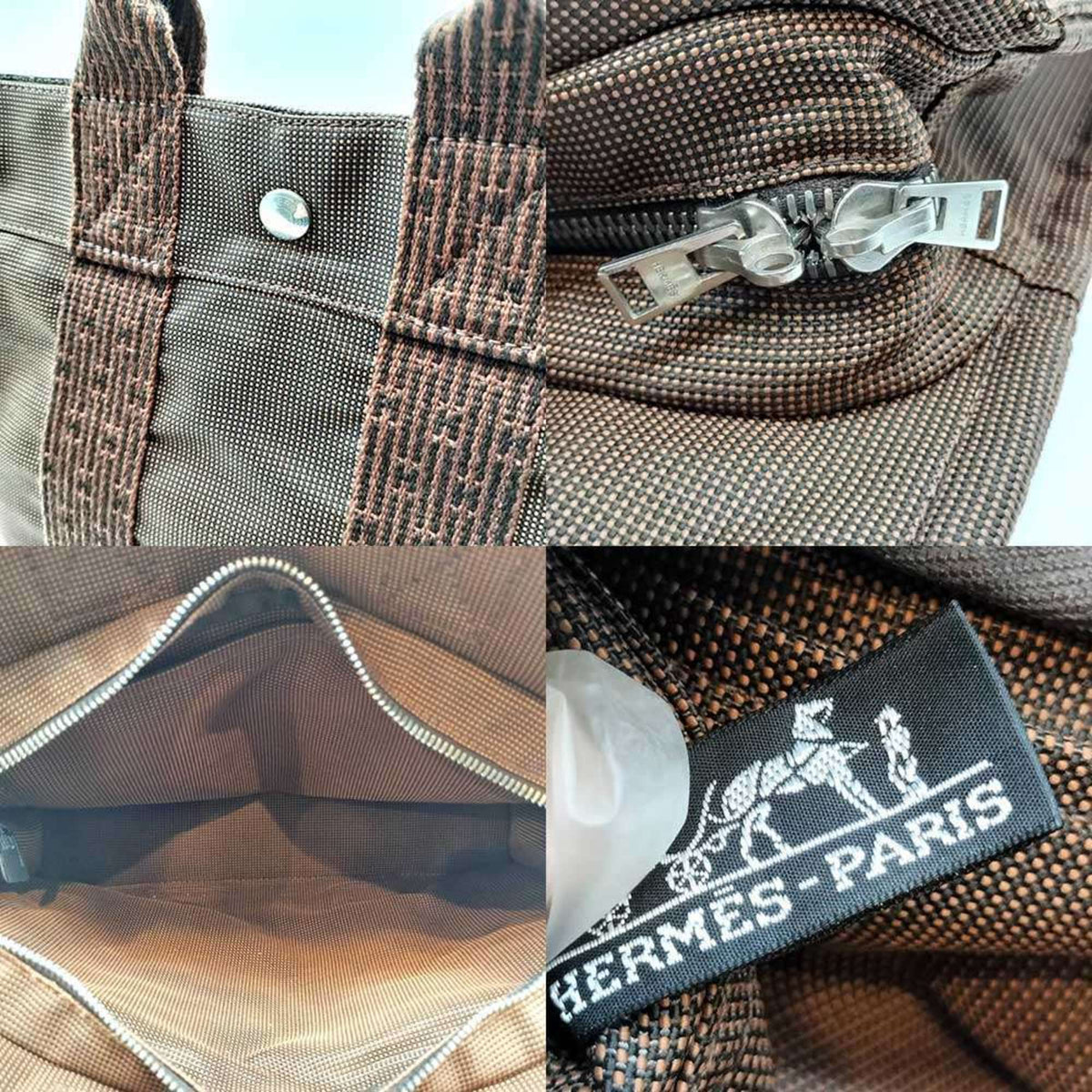 Hermes Her Line Brown Canvas Handbag Tote Bag (Pre-Owned)