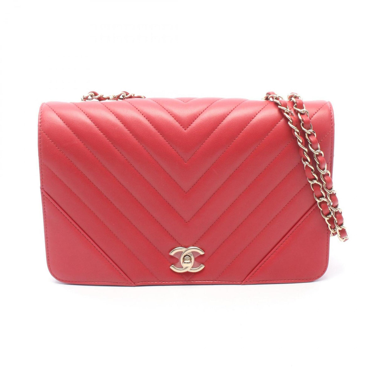Chanel Red Color Leather Handbag Shoulder Bag (Pre-Owned)