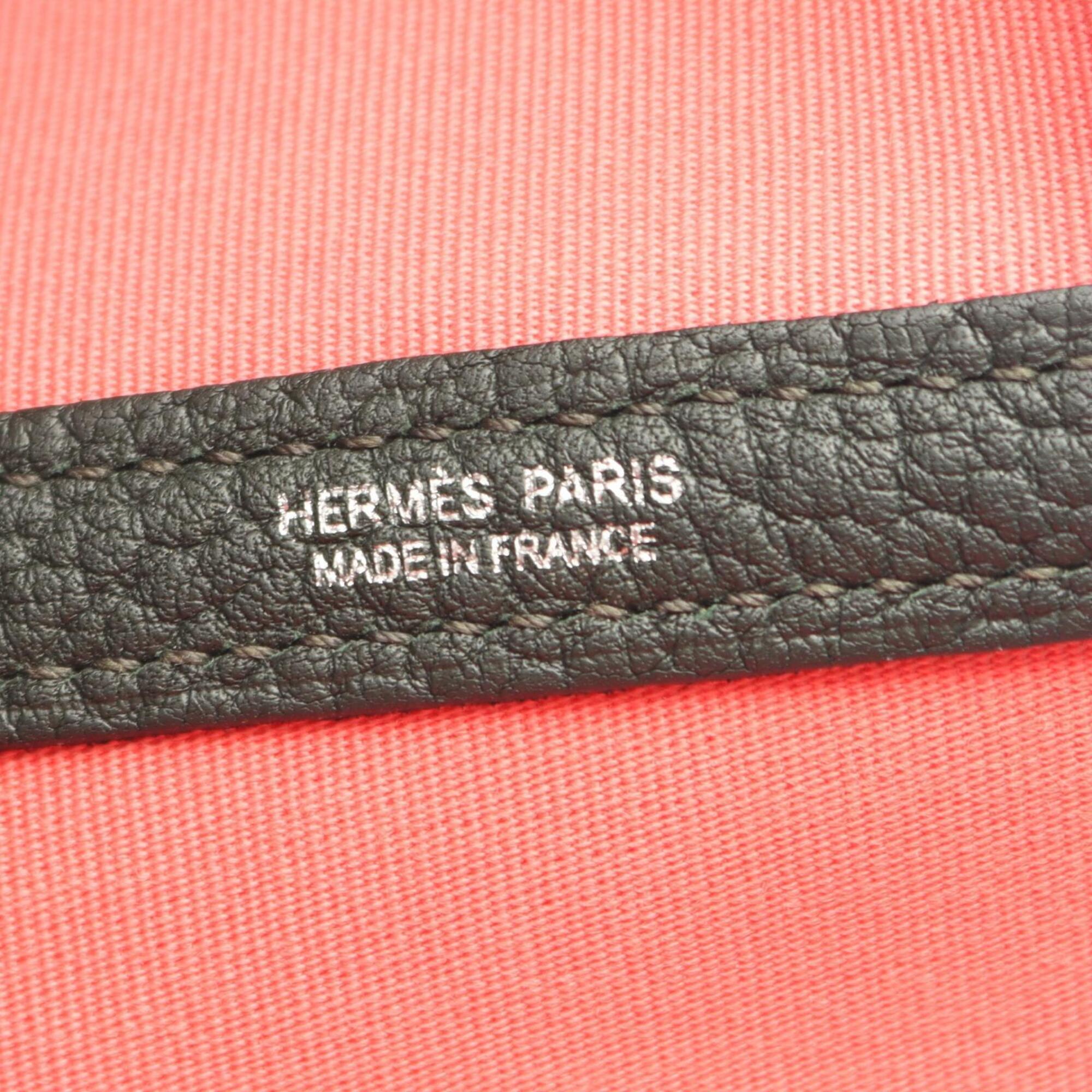 Hermes Green Pink Rose Azalee Toile Officier Negonda Leather Handbag Tote Bag (Pre-Owned)