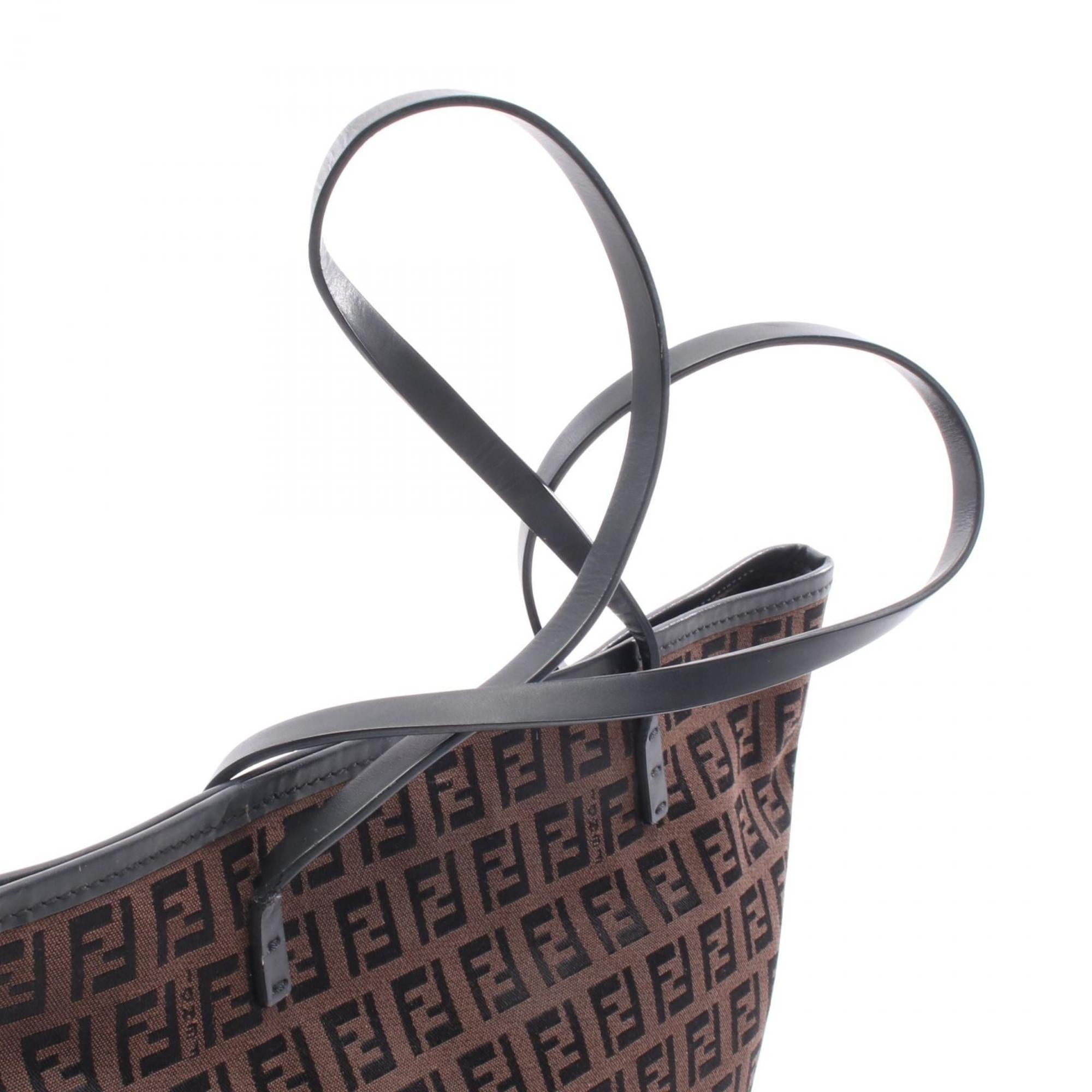 Fendi Black Brown Canvas Leather Tote Bag (Pre-Owned)