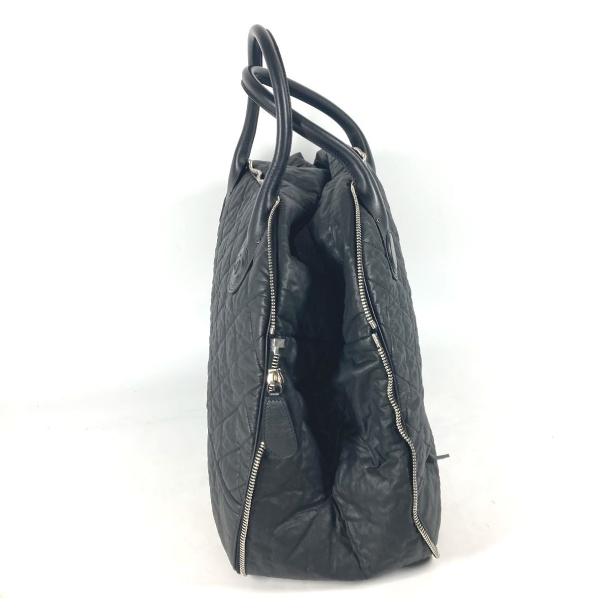 Chanel Black Coated Canvas Boston Bag Shoulder Bag Tote Bag (Pre-Owned)