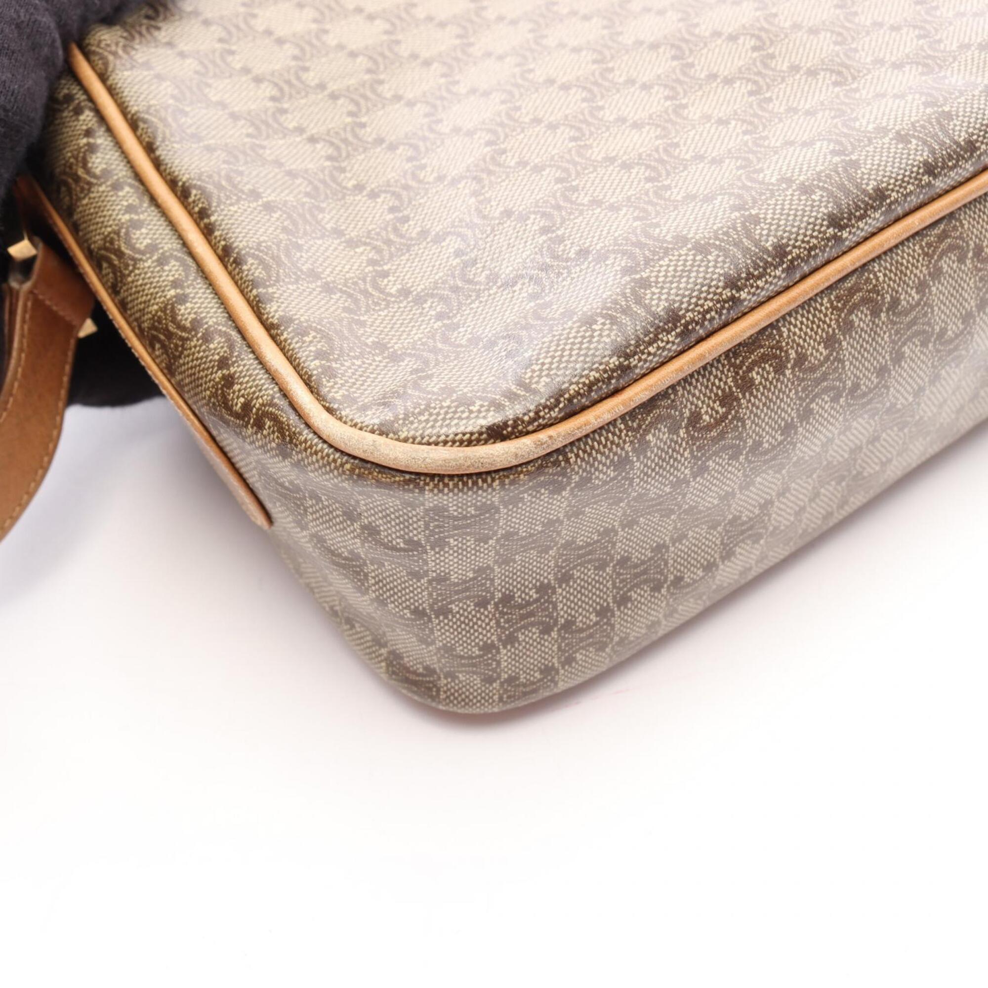Celine Brown Coated Canvas Leather Handbag Shoulder Bag (Pre-Owned)