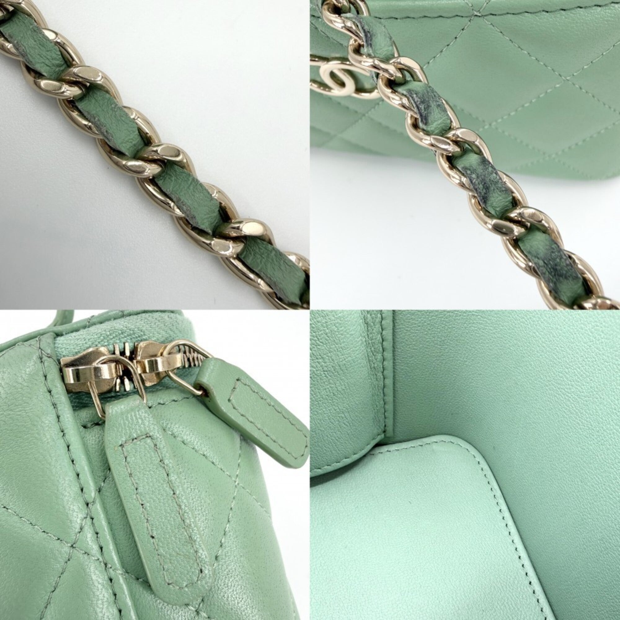 Chanel Green Leather Handbag Pochette Shoulder Bag Vanity Bag (Pre-Owned)