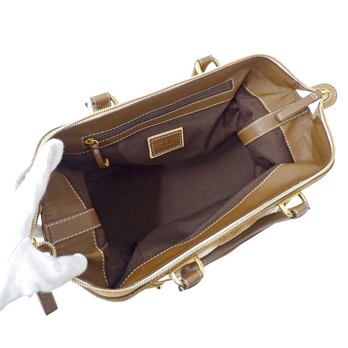 Loewe Beige Brown Canvas Boston Bag Handbag (Pre-Owned)