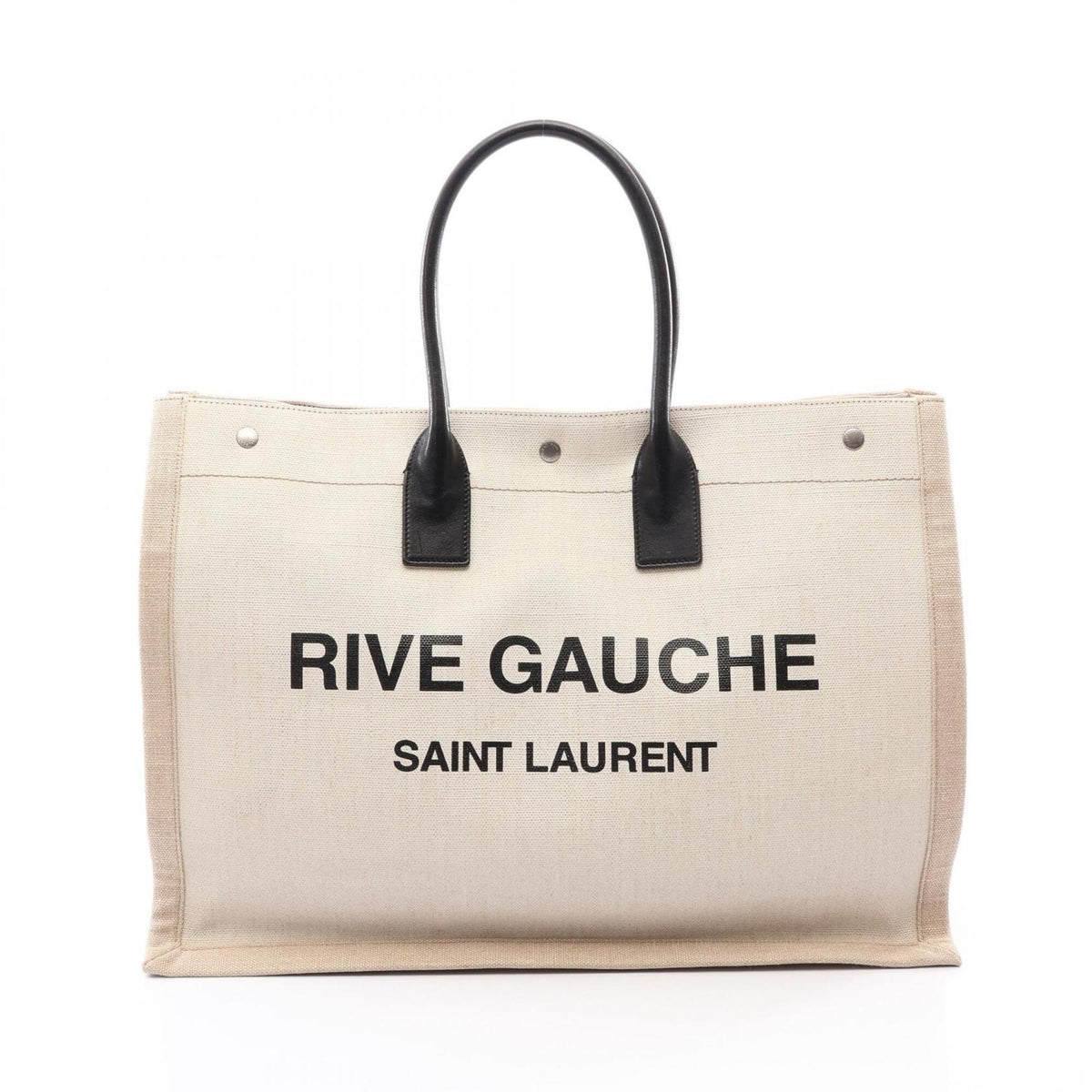 Yves Saint Laurent Black Ivory Coated Canvas Leather Handbag Tote Bag (Pre-Owned)