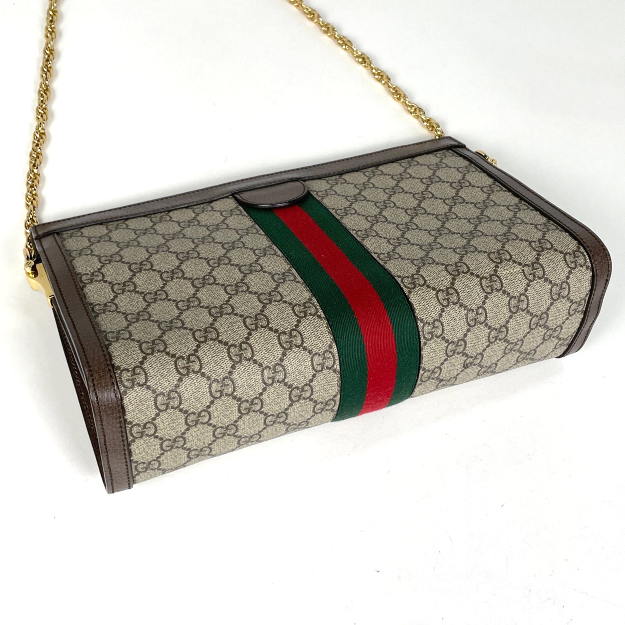 Gucci Sherry Line Beige Brown Coated Canvas Leather Shoulder Bag (Pre-Owned)