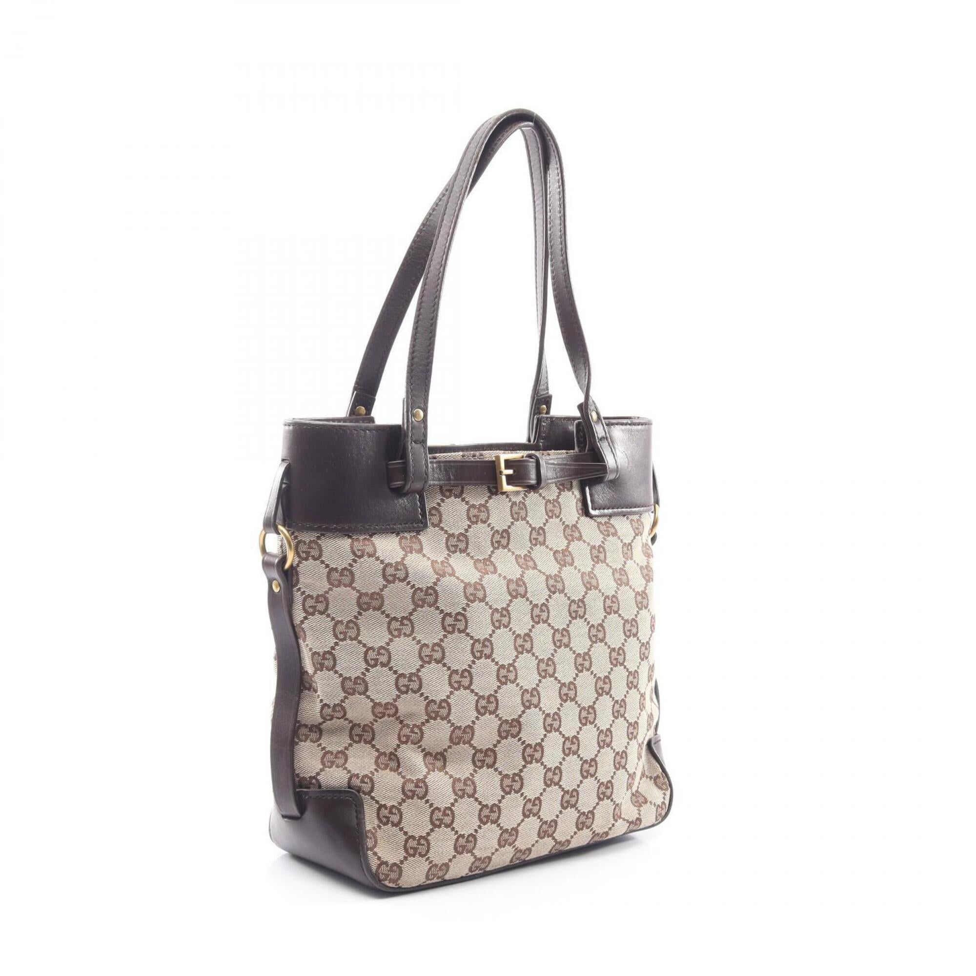 Gucci Beige Brown Canvas Leather Handbag Tote Bag (Pre-Owned)
