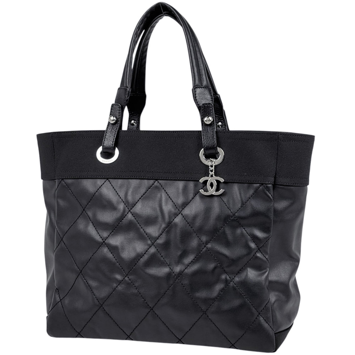 Chanel Black Coated Canvas Leather Tote Bag (Pre-Owned)