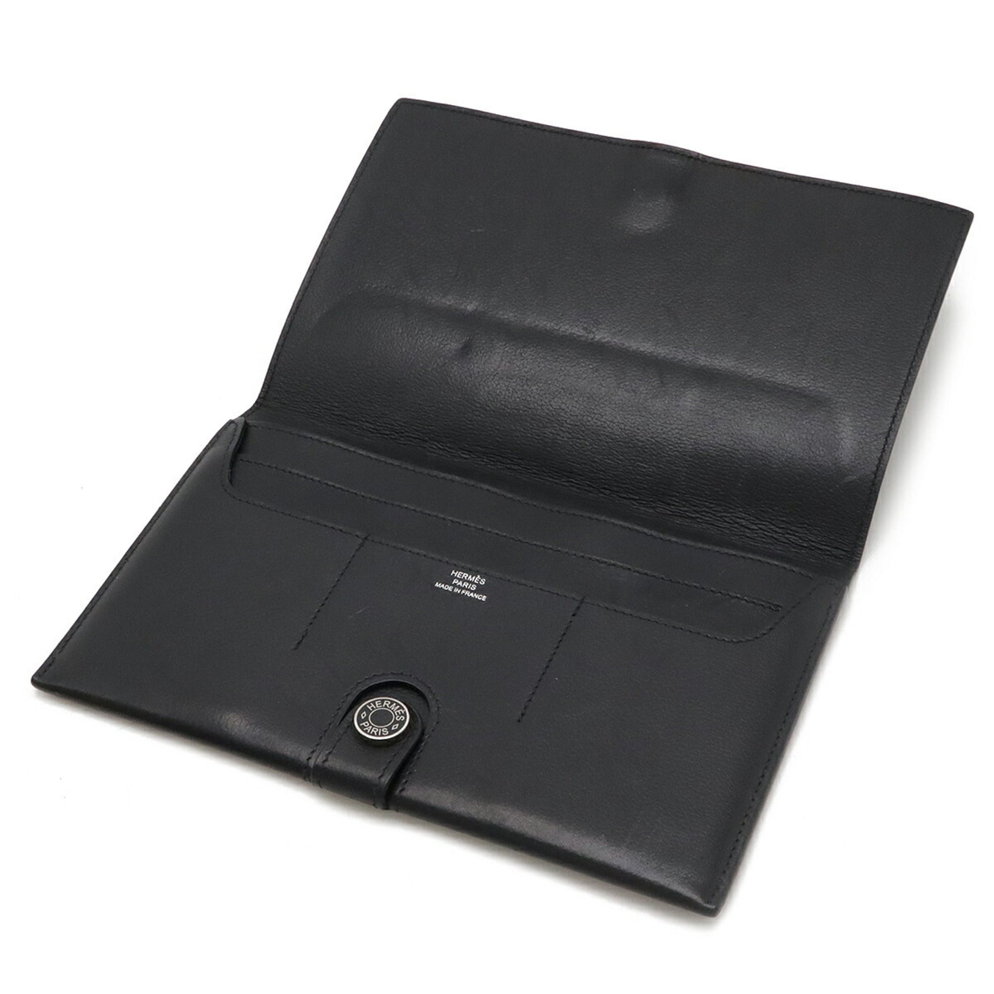 Hermes Black Evergrain Leather Long Wallet (Bi-Fold) (Pre-Owned)