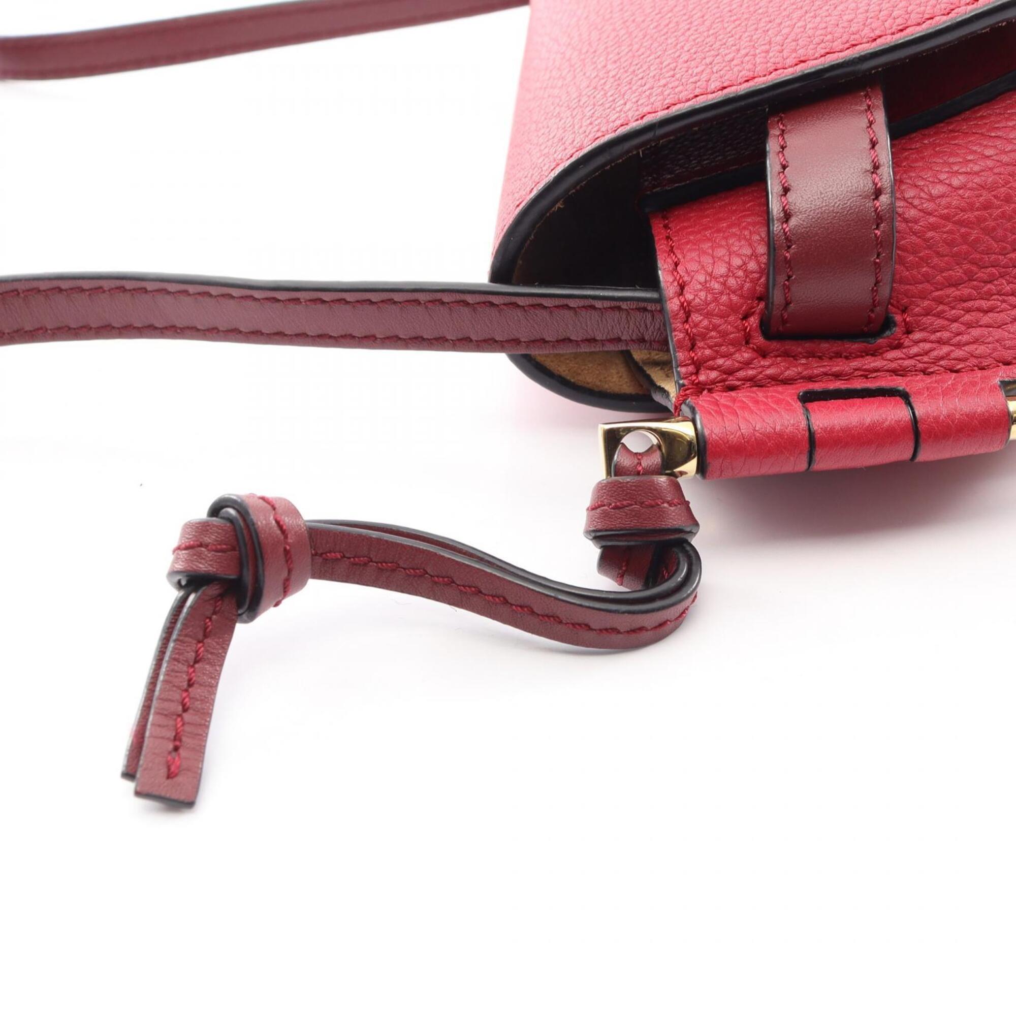 Loewe Bordeaux Red Color Leather Handbag Shoulder Bag (Pre-Owned)