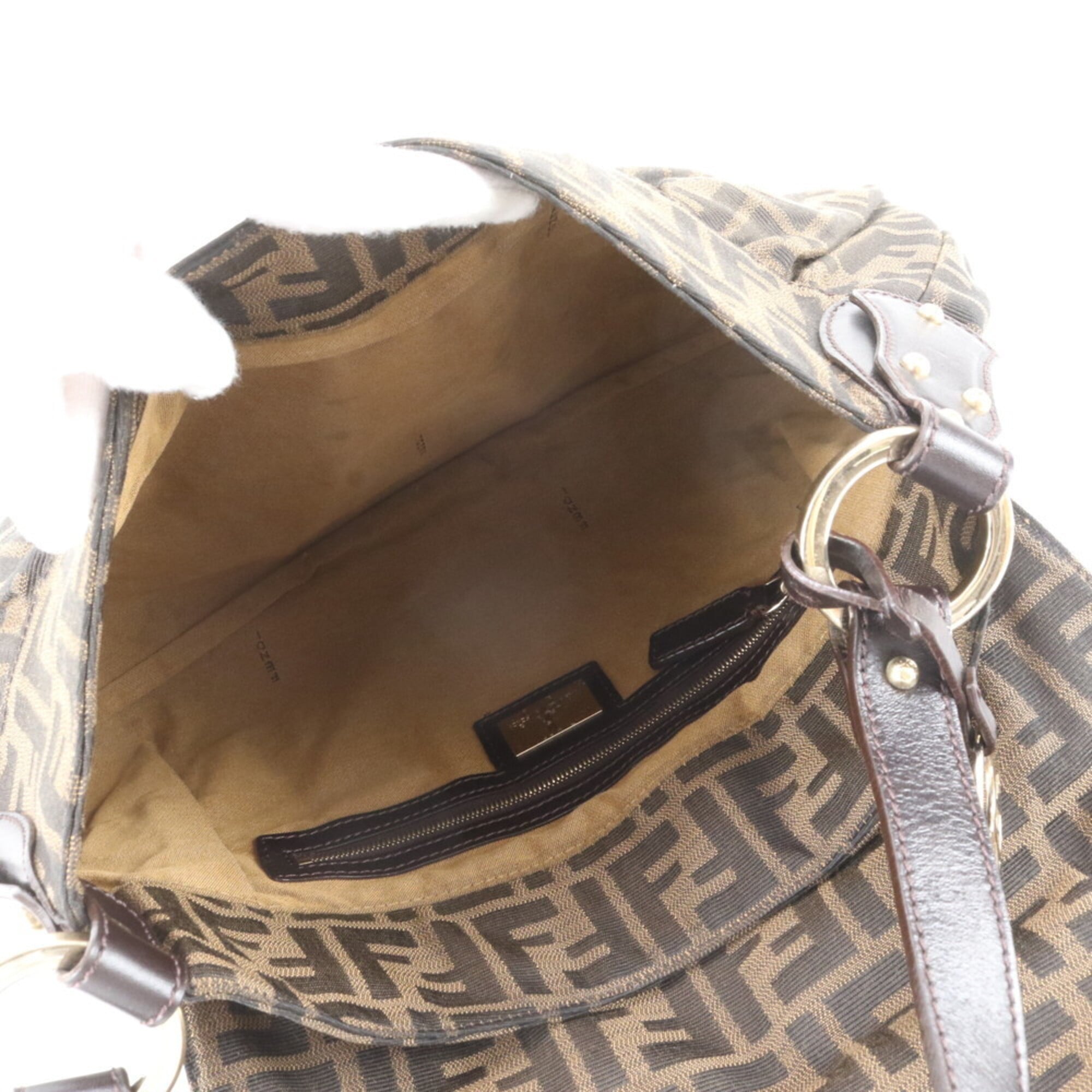Fendi Brown Leather Canvas Handbag Shoulder Bag (Pre-Owned)