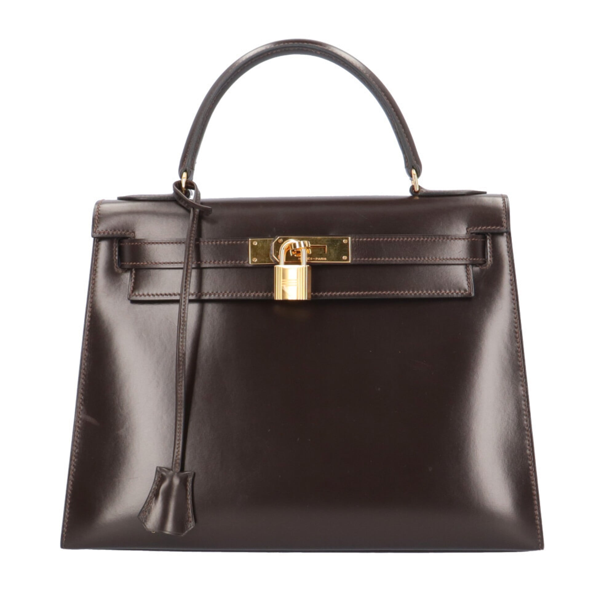 Hermes Brown Dark Brown Box Calf Leather Handbag (Pre-Owned)